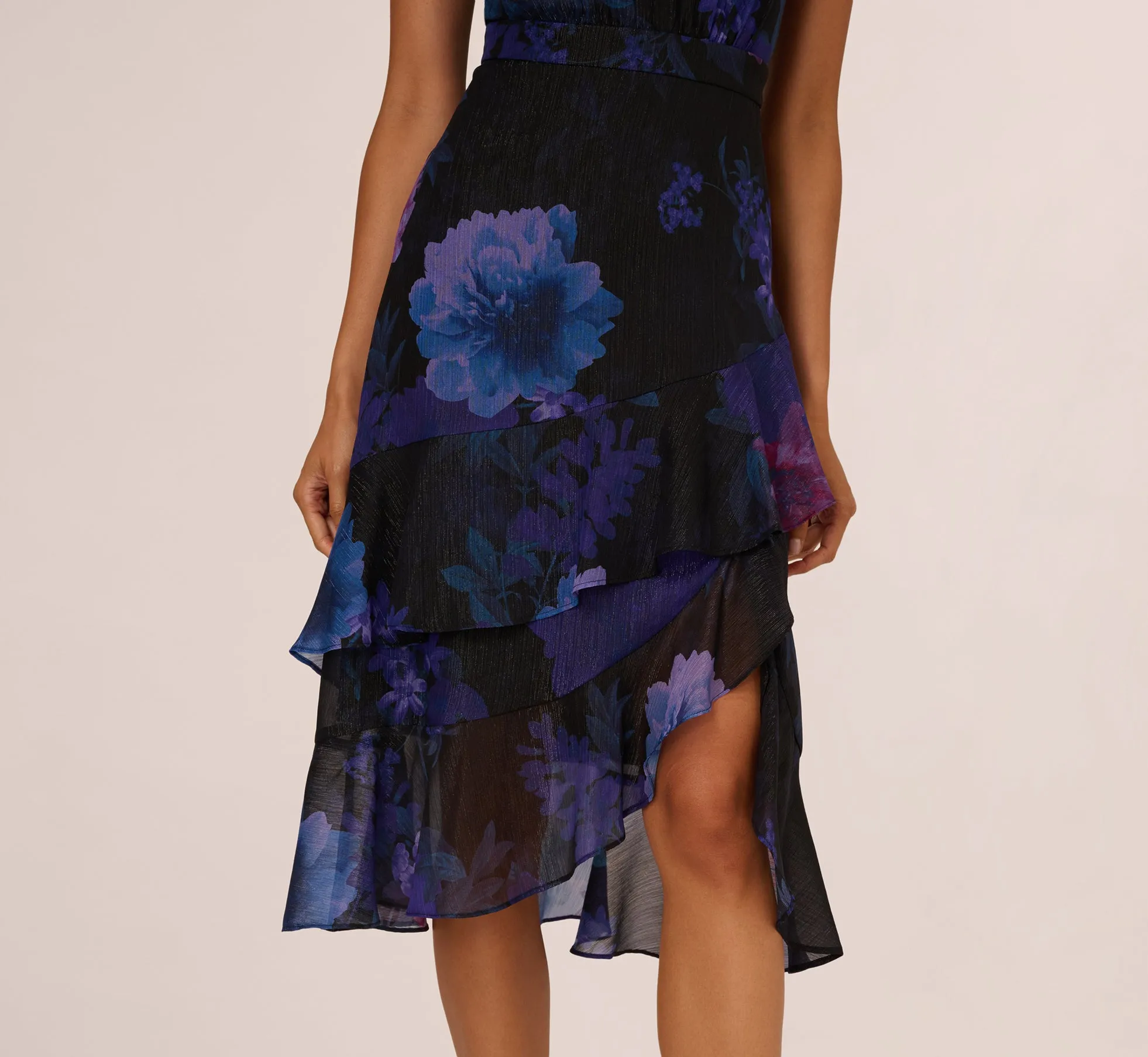 Sleeveless Glitter Floral Ruffle Midi Dress In Black Multi sold by Adrianna Papell product image thumbnail 5