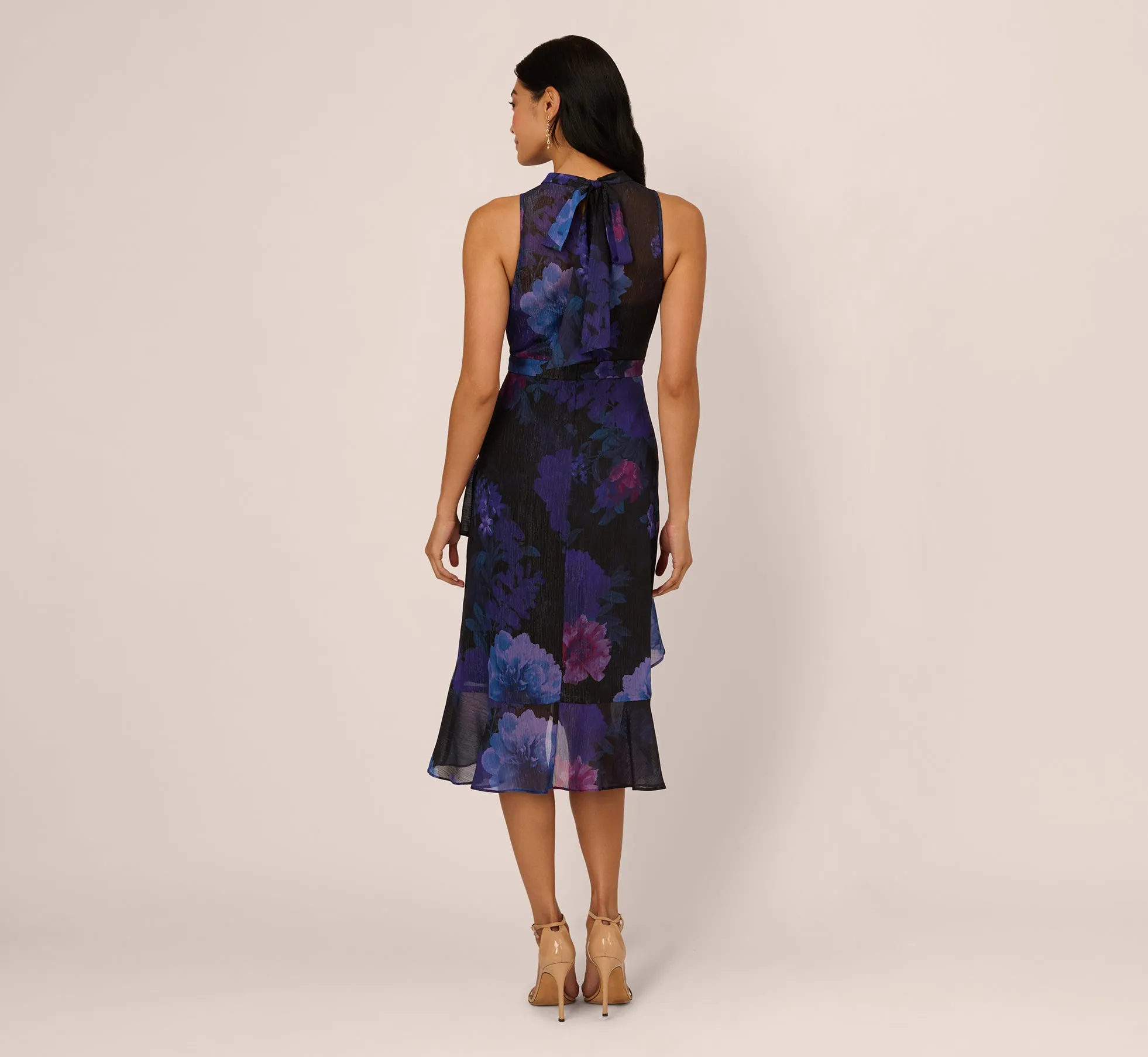 Sleeveless Glitter Floral Ruffle Midi Dress In Black Multi sold by Adrianna Papell product image thumbnail 2
