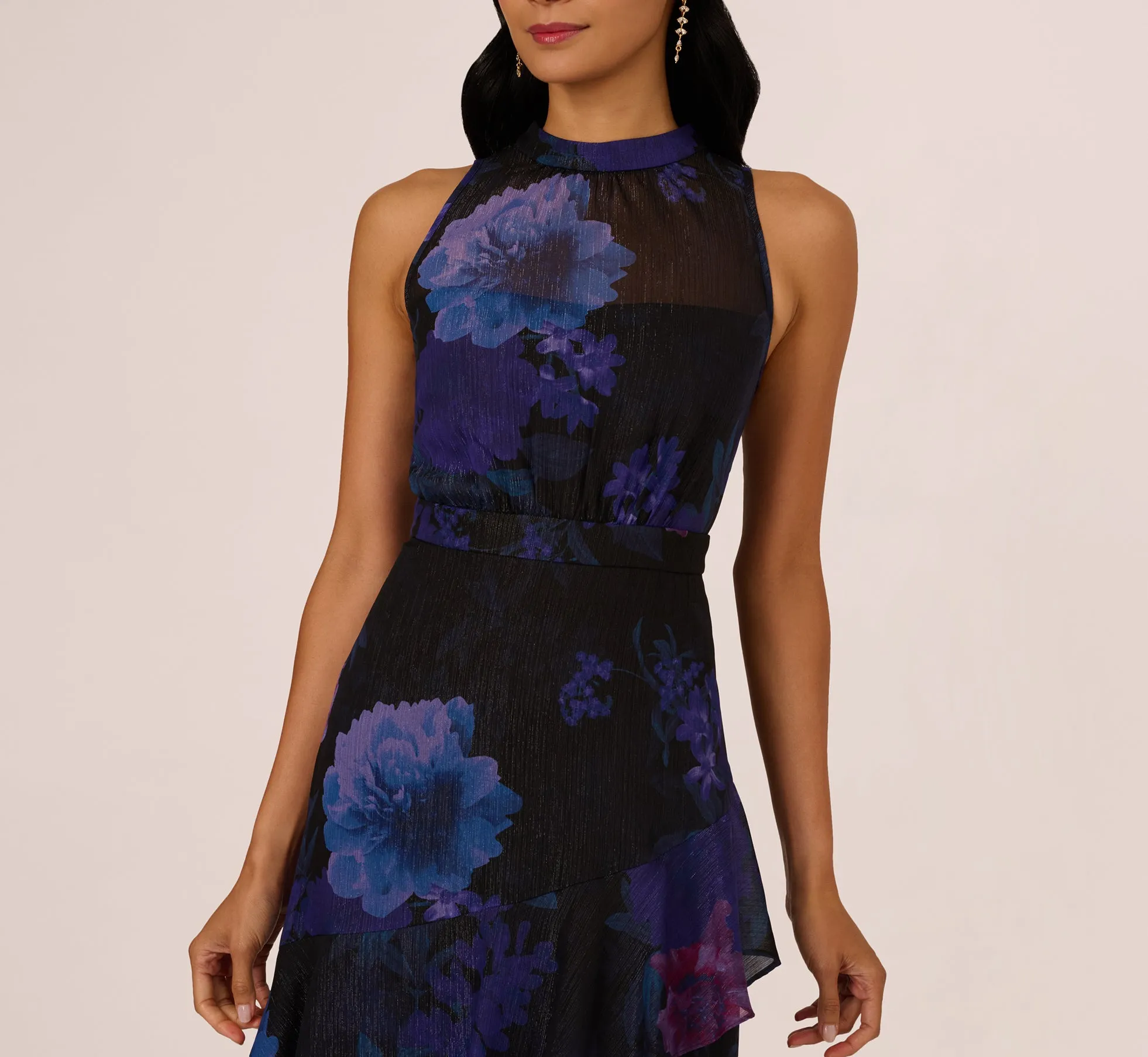 Sleeveless Glitter Floral Ruffle Midi Dress In Black Multi sold by Adrianna Papell product image thumbnail 3
