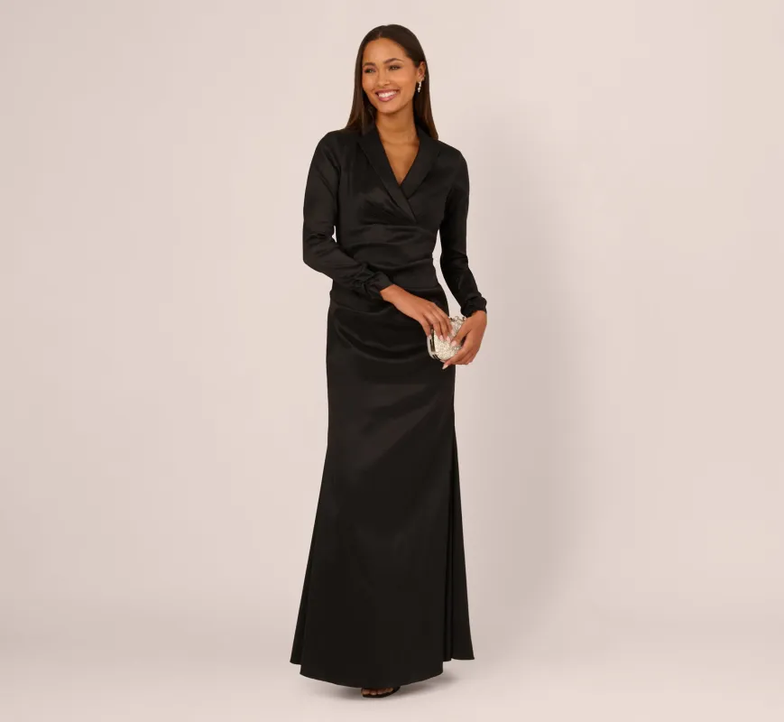 Long Sleeve Taffeta Tuxedo Gown In Black sold by Adrianna Papell