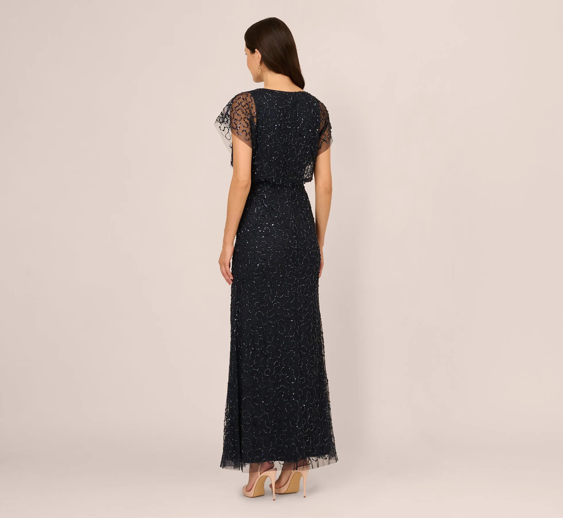 Short Sleeve Beaded Floral Embroidery Gown In Midnight Multi sold by Adrianna Papell product image thumbnail 5