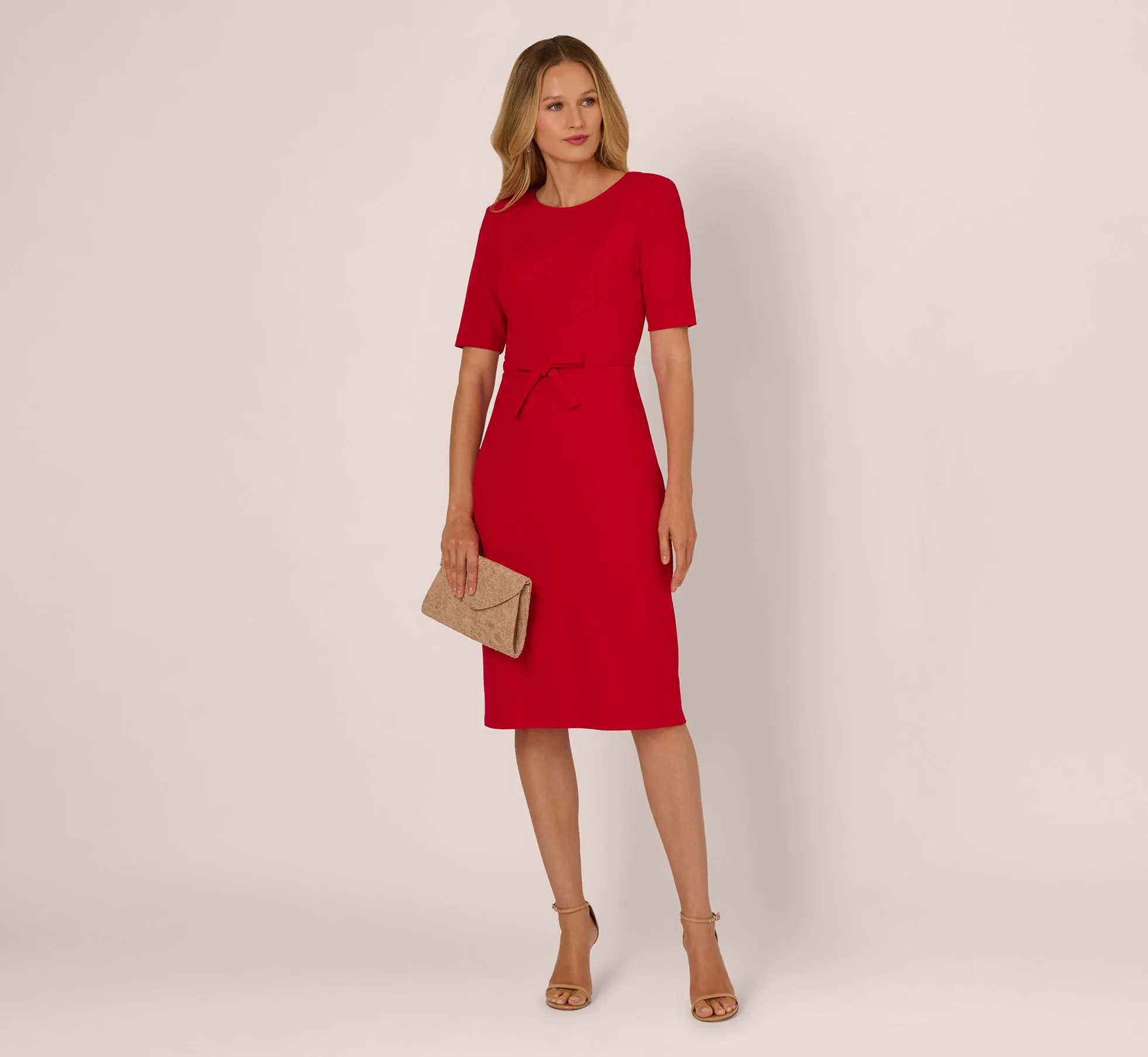 Short Sleeve Bow Waist Sheath Dress In Red sold by Adrianna Papell