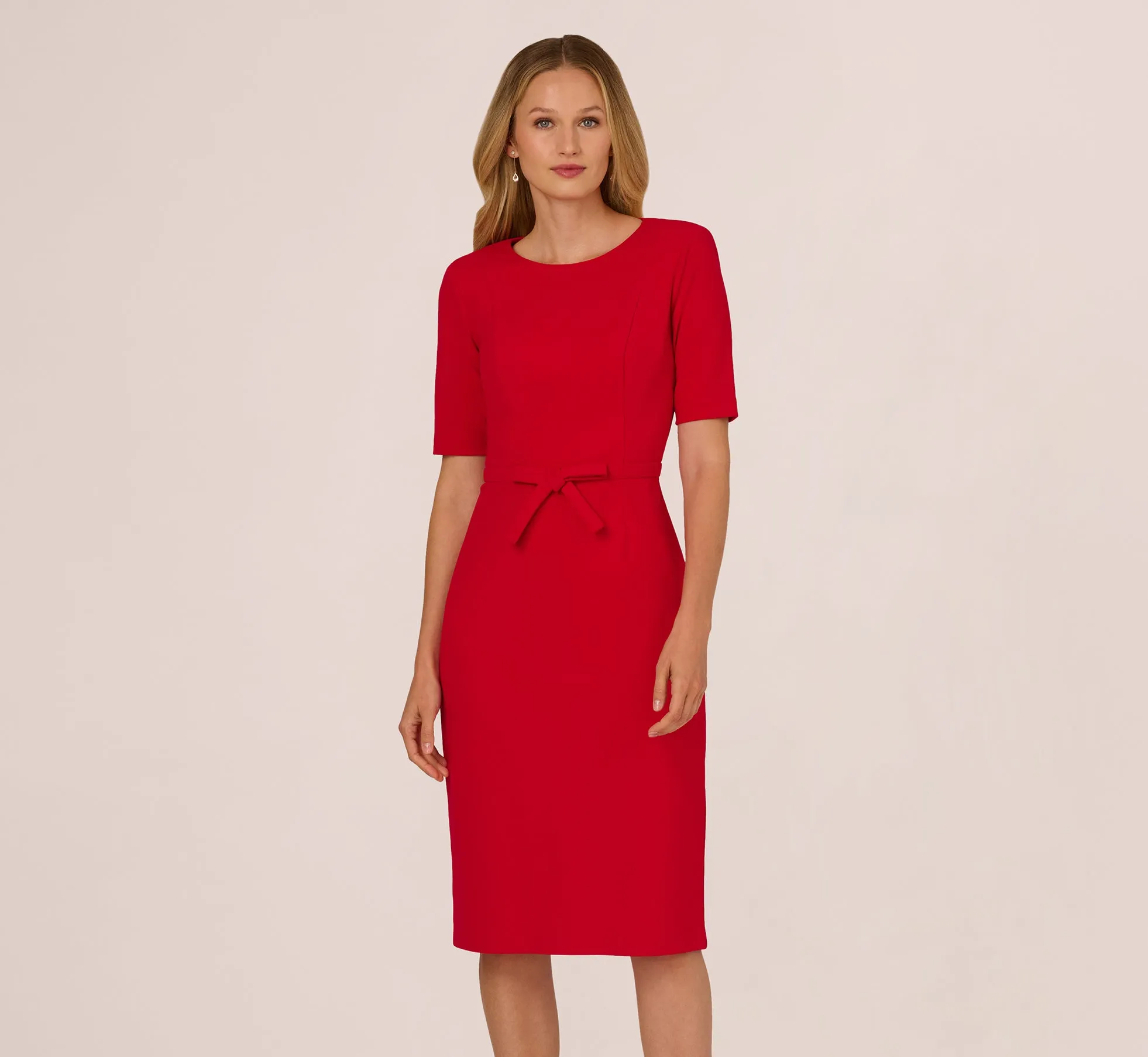 Short Sleeve Bow Waist Sheath Dress In Red sold by Adrianna Papell product image thumbnail 2