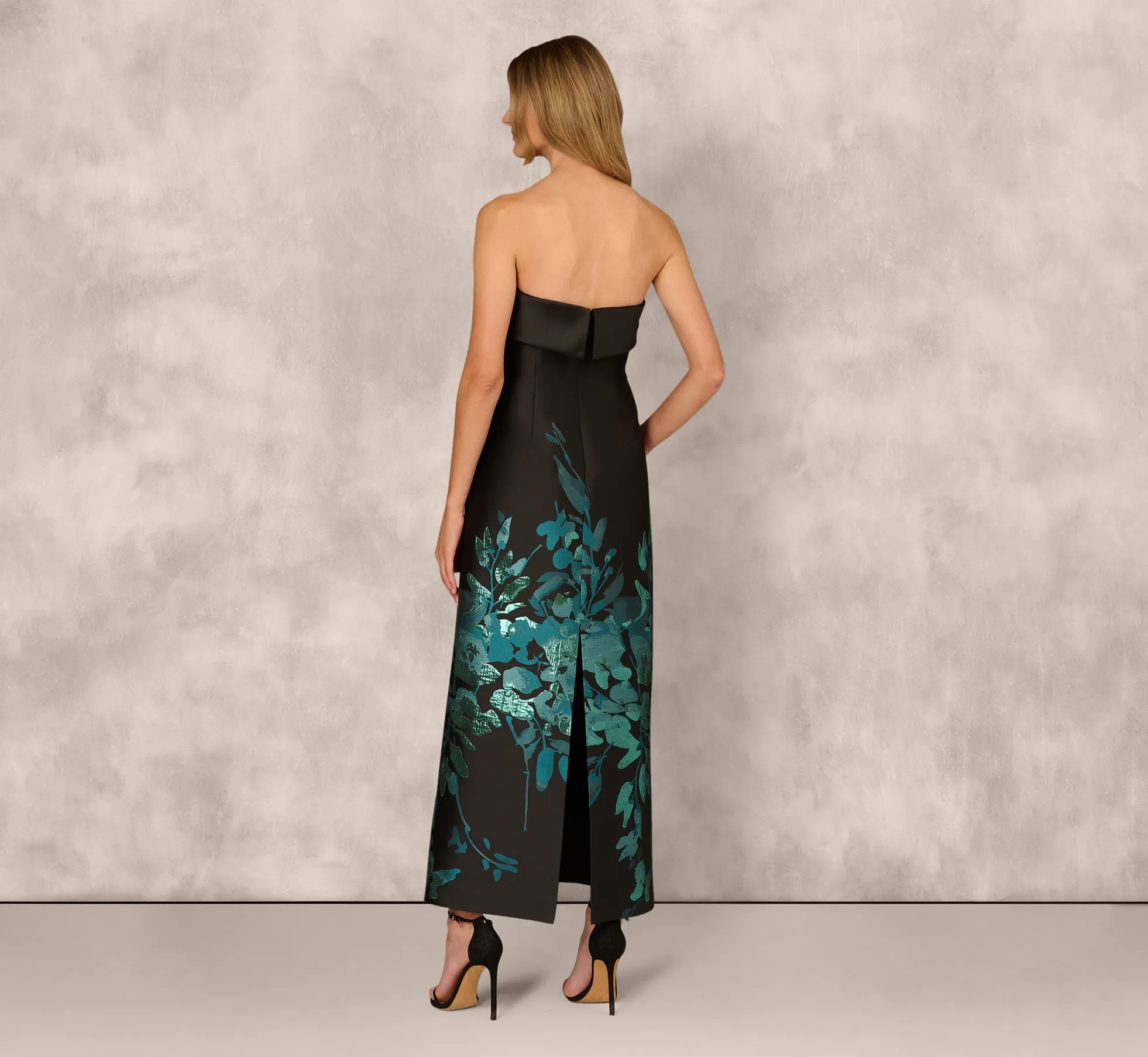 Sleeveless Metallic Floral Jacquard Gown In Black Teal sold by Adrianna Papell product image thumbnail 5