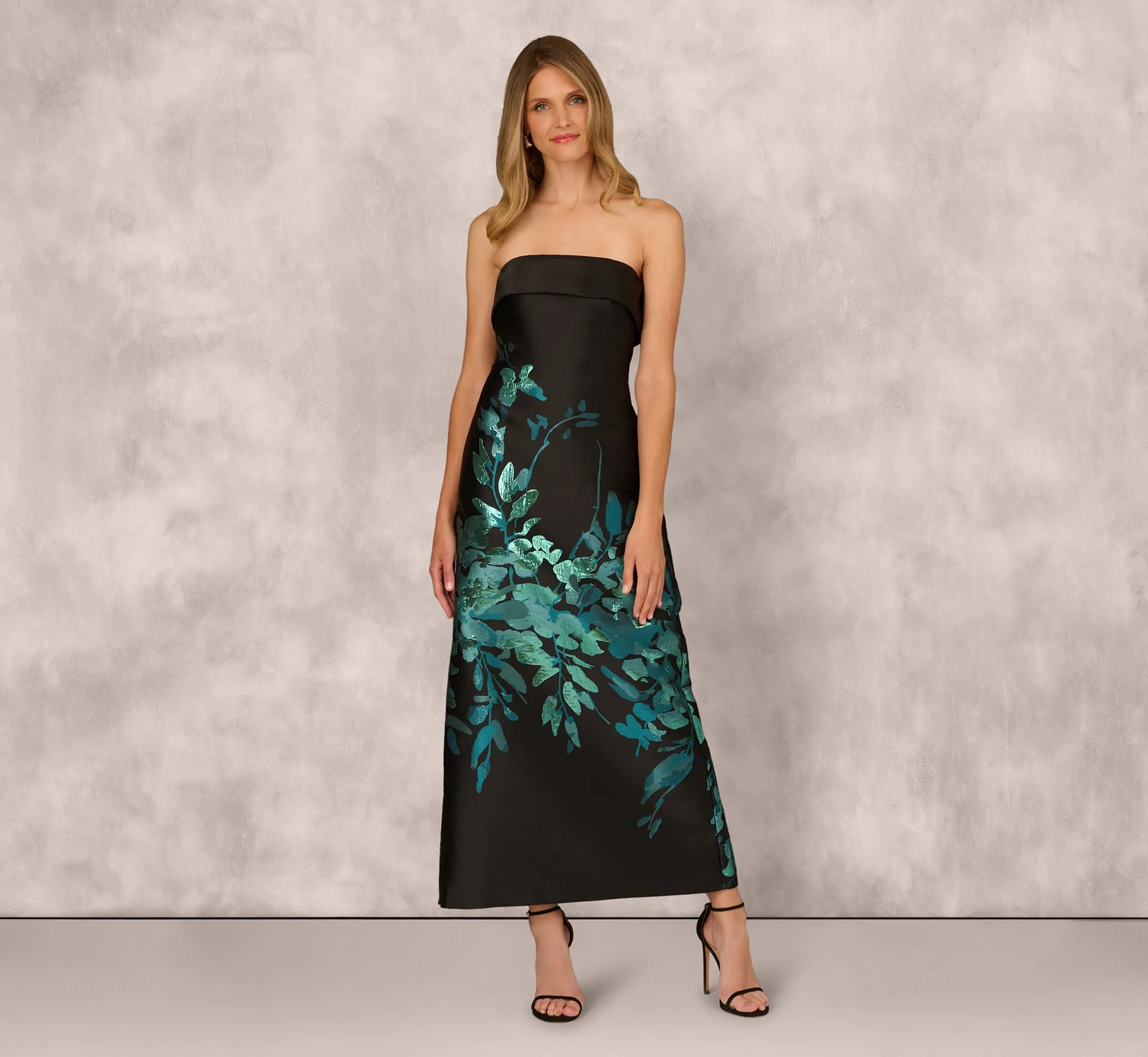 Sleeveless Metallic Floral Jacquard Gown In Black Teal sold by Adrianna Papell product image thumbnail 2