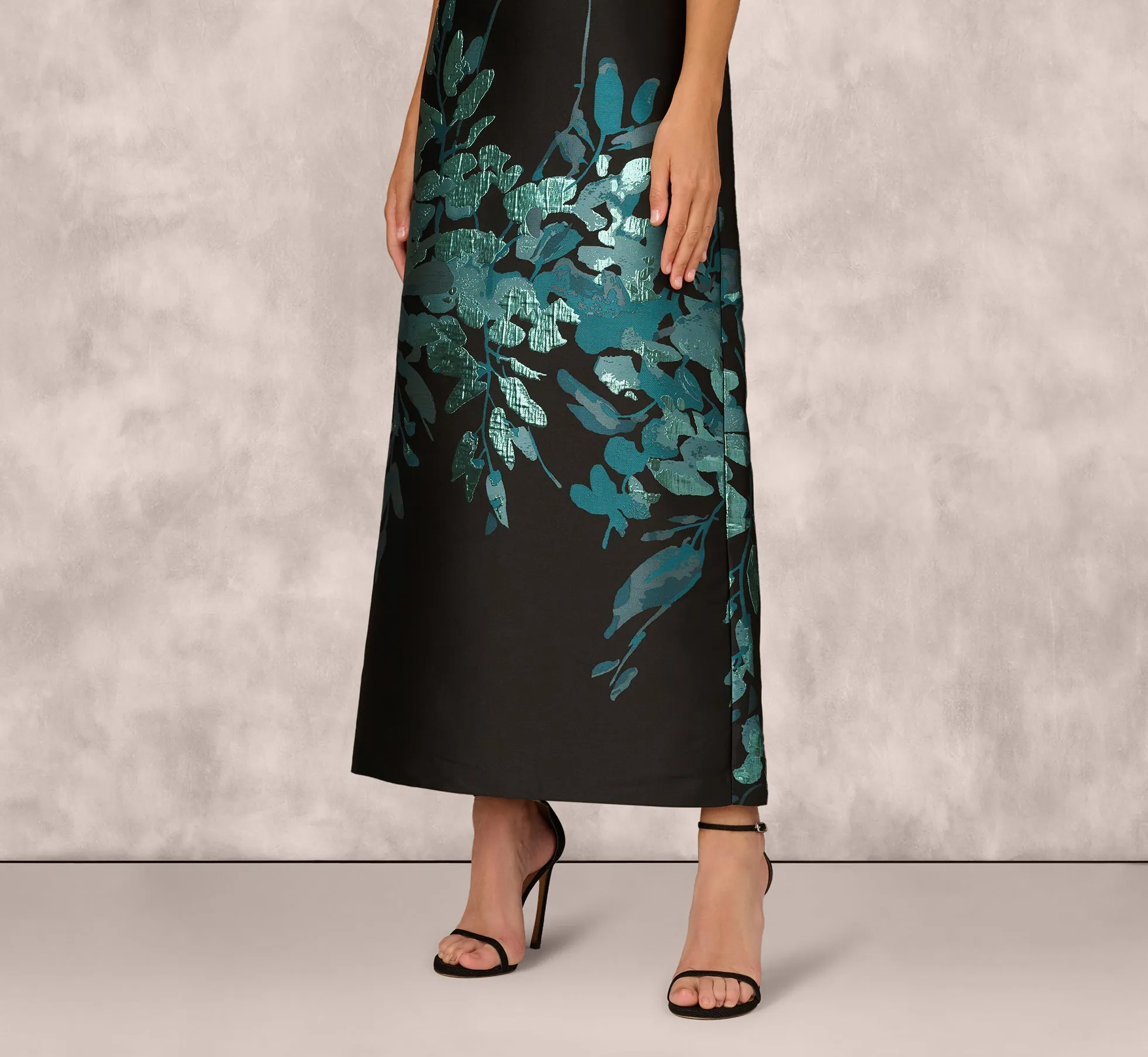 Sleeveless Metallic Floral Jacquard Gown In Black Teal sold by Adrianna Papell product image thumbnail 3
