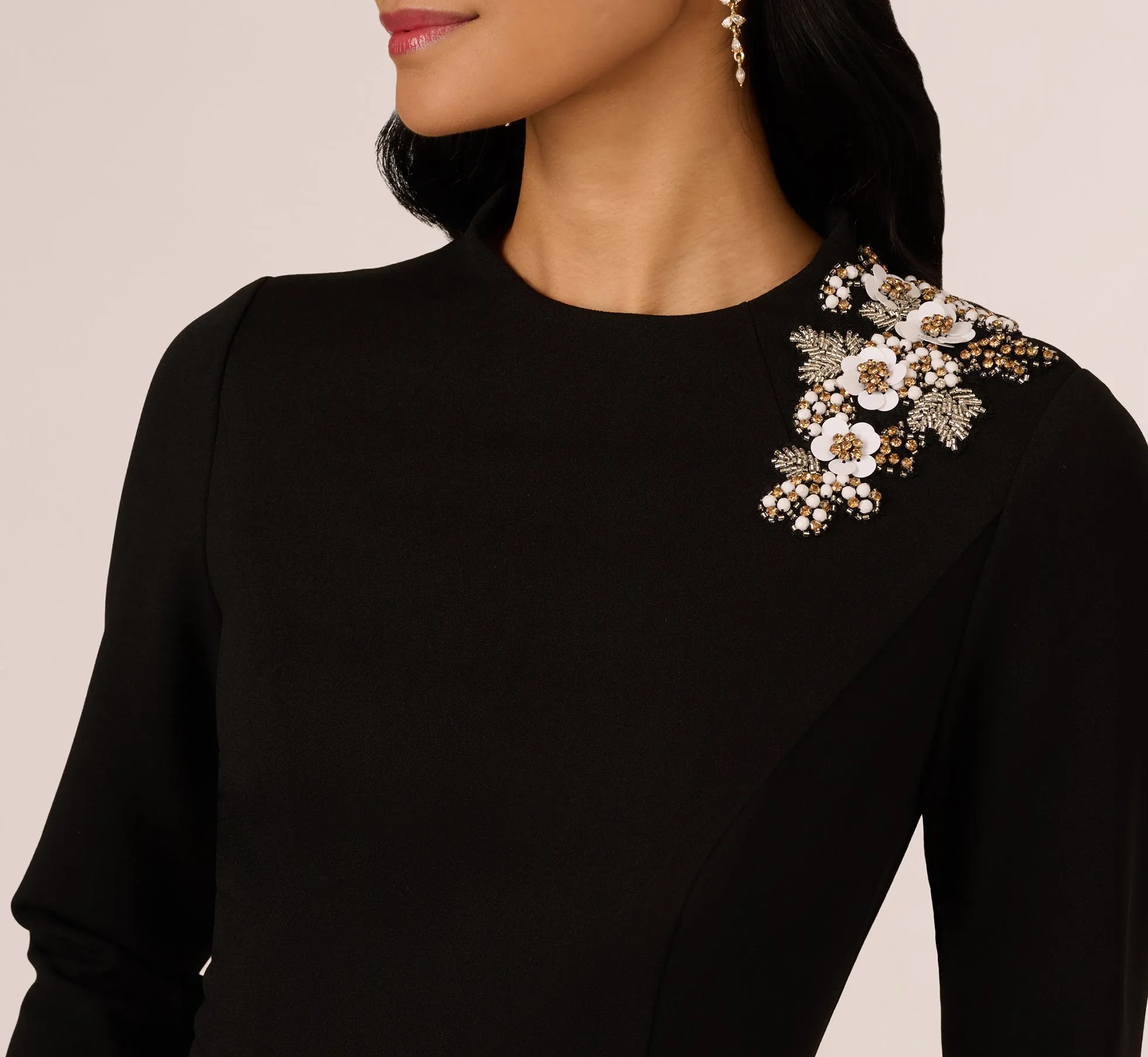 Three Quarter Sleeve Floral Applique Sheath Dress In Black sold by Adrianna Papell product image thumbnail 3