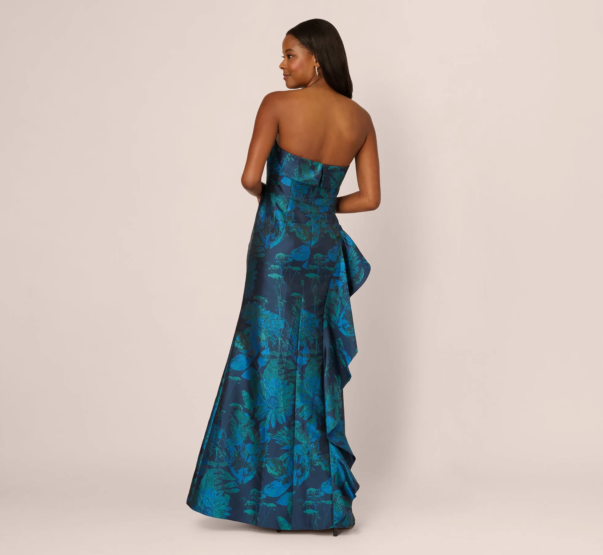 Strapless Draped Floral Jacquard Gown In Cobalt Multi sold by Adrianna Papell product image thumbnail 5