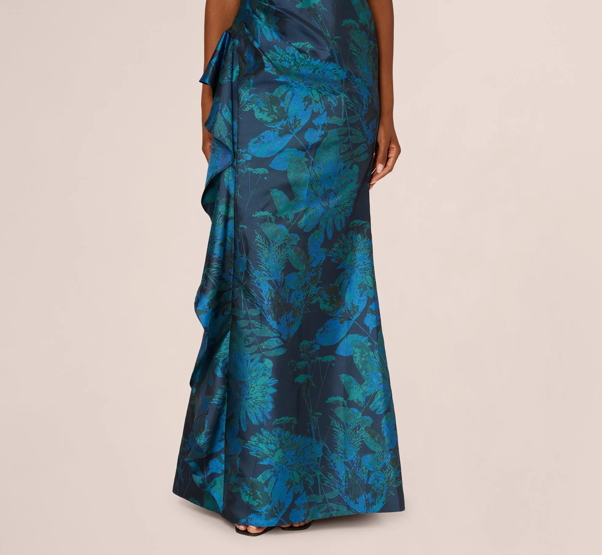 Strapless Draped Floral Jacquard Gown In Cobalt Multi sold by Adrianna Papell product image thumbnail 3