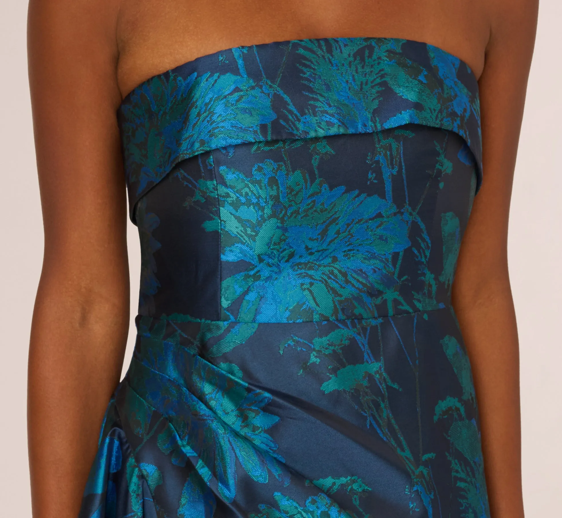 Strapless Draped Floral Jacquard Gown In Cobalt Multi sold by Adrianna Papell product image thumbnail 4