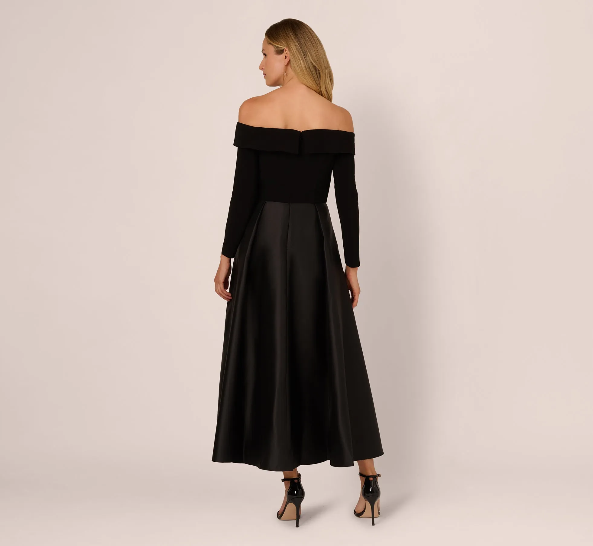 Off Shoulder Long Sleeve Mikado Combo Gown In Black sold by Adrianna Papell product image thumbnail 5