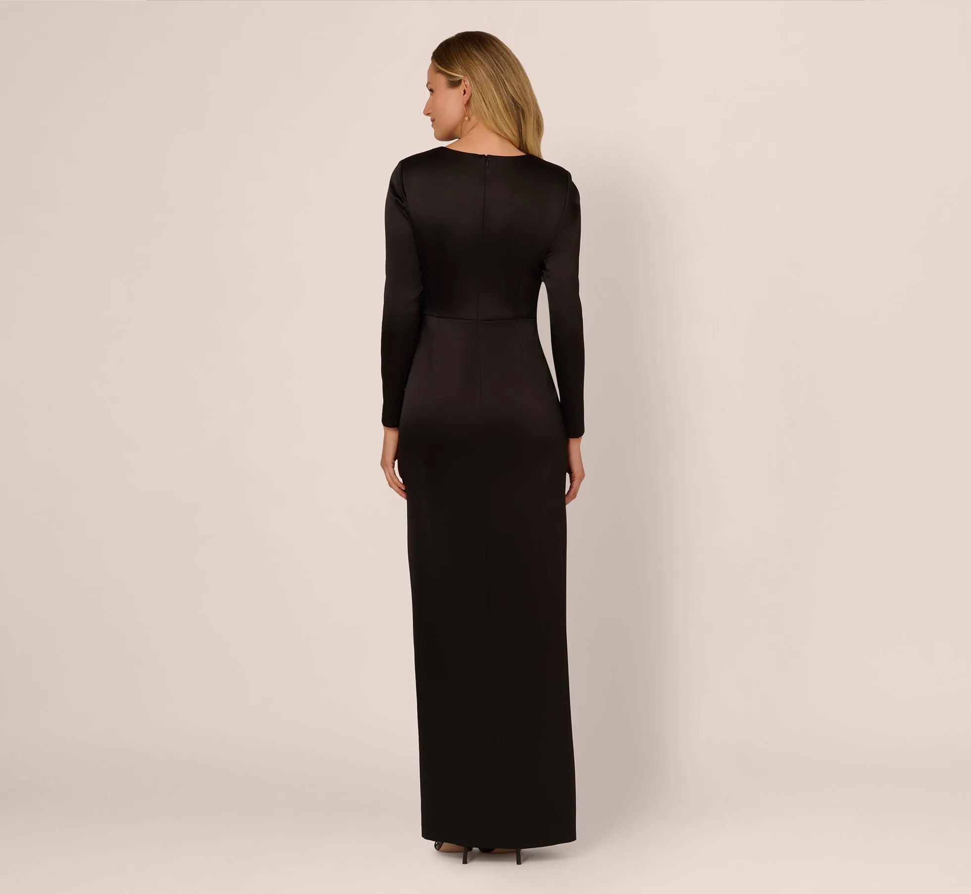 Long Sleeve Satin Bow Gown In Black sold by Adrianna Papell product image thumbnail 5