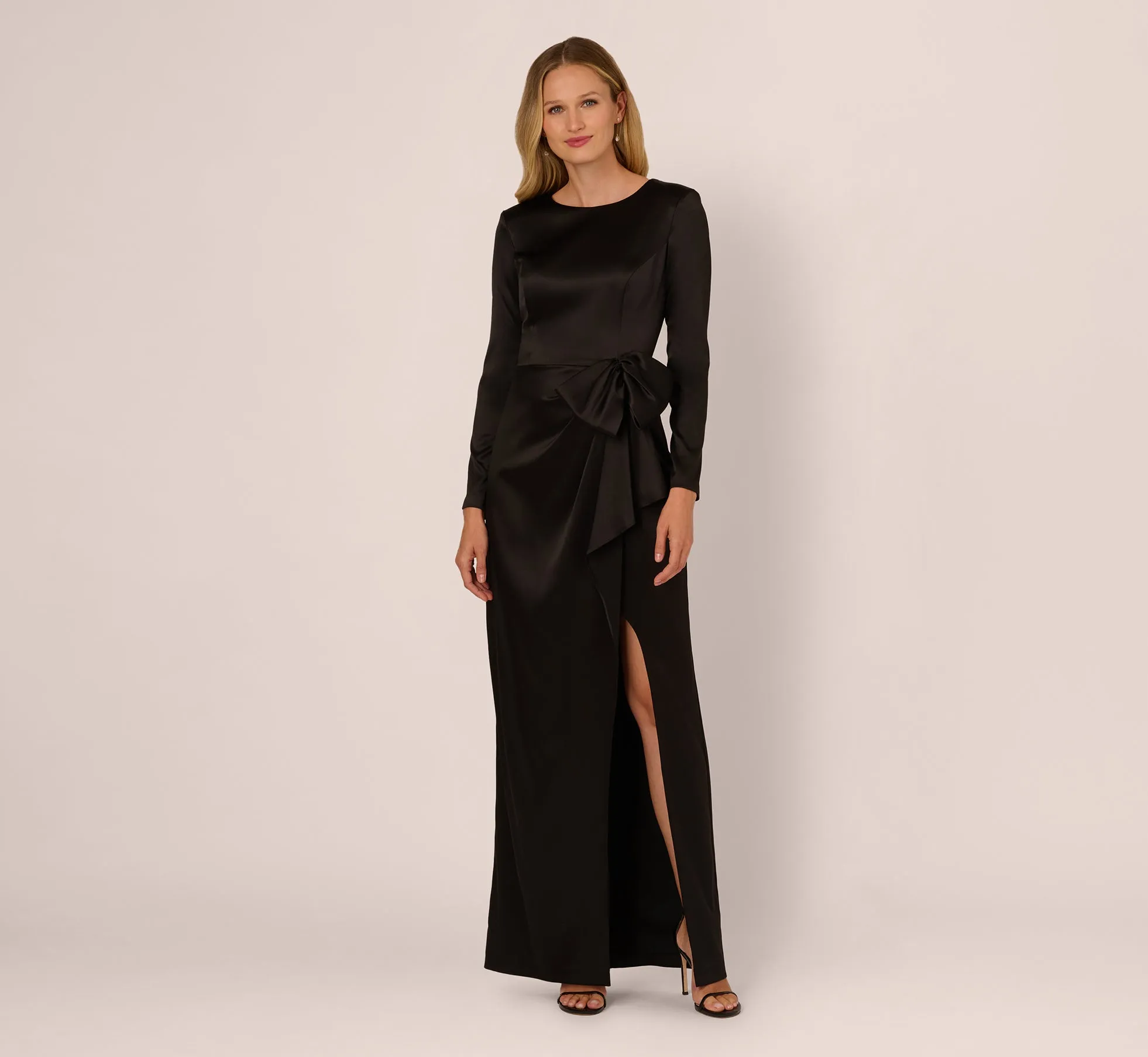 Long Sleeve Satin Bow Gown In Black sold by Adrianna Papell product image thumbnail 2