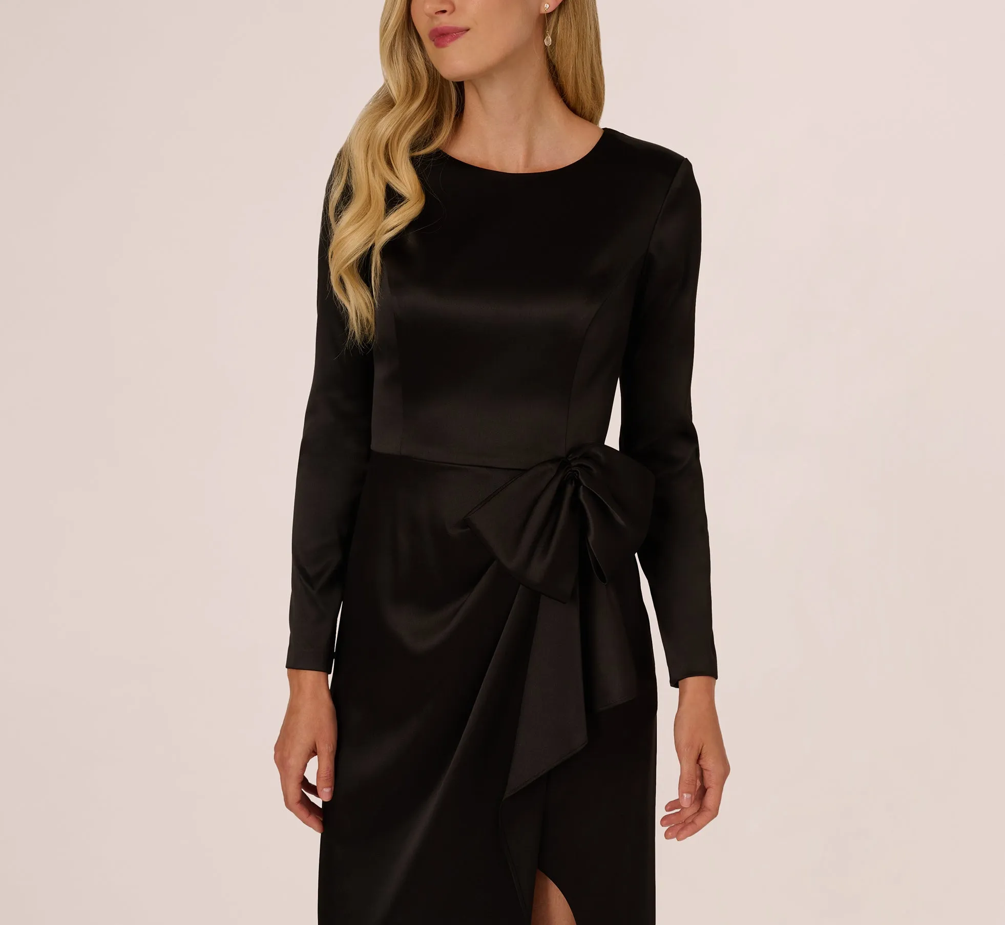 Long Sleeve Satin Bow Gown In Black sold by Adrianna Papell product image thumbnail 3