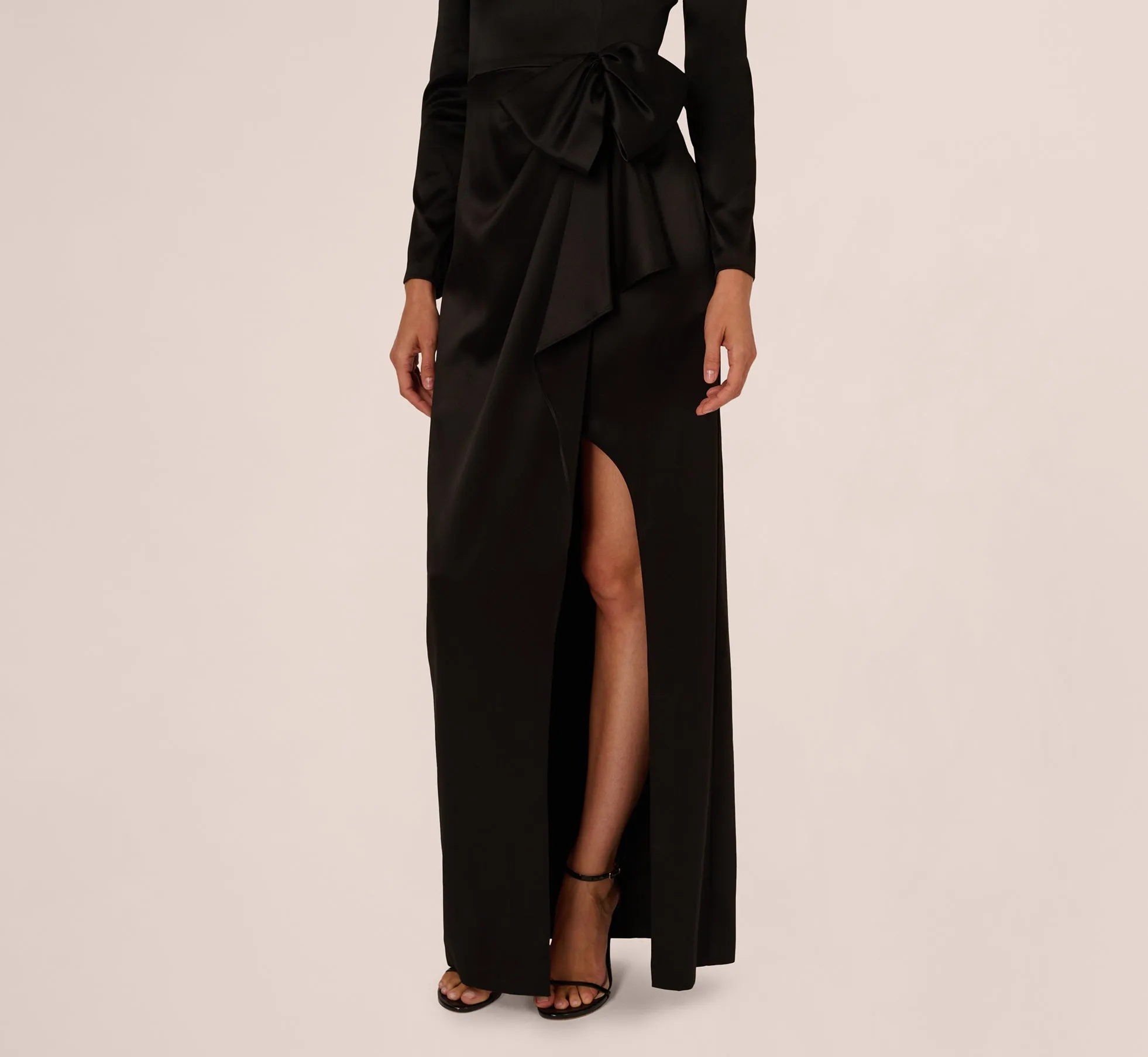 Long Sleeve Satin Bow Gown In Black sold by Adrianna Papell product image thumbnail 4
