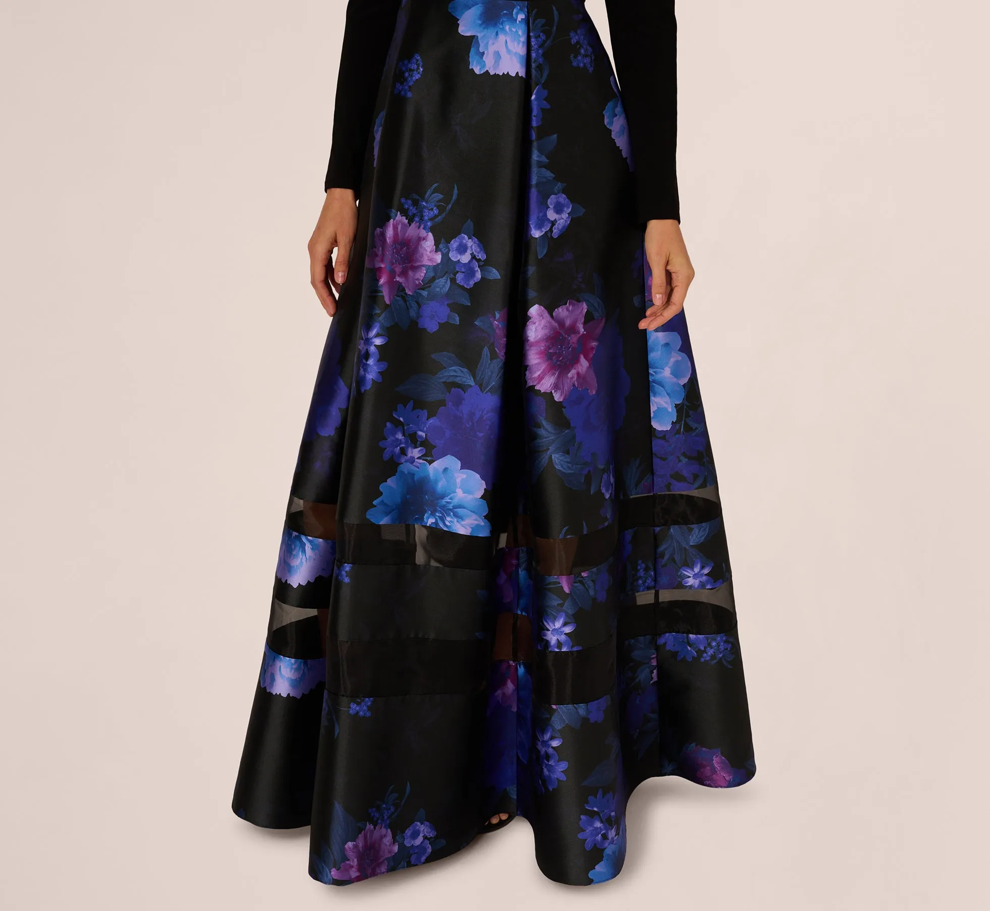 Long Sleeve Floral Tuxedo Combo Ballgown In Black Multi sold by Adrianna Papell product image thumbnail 4