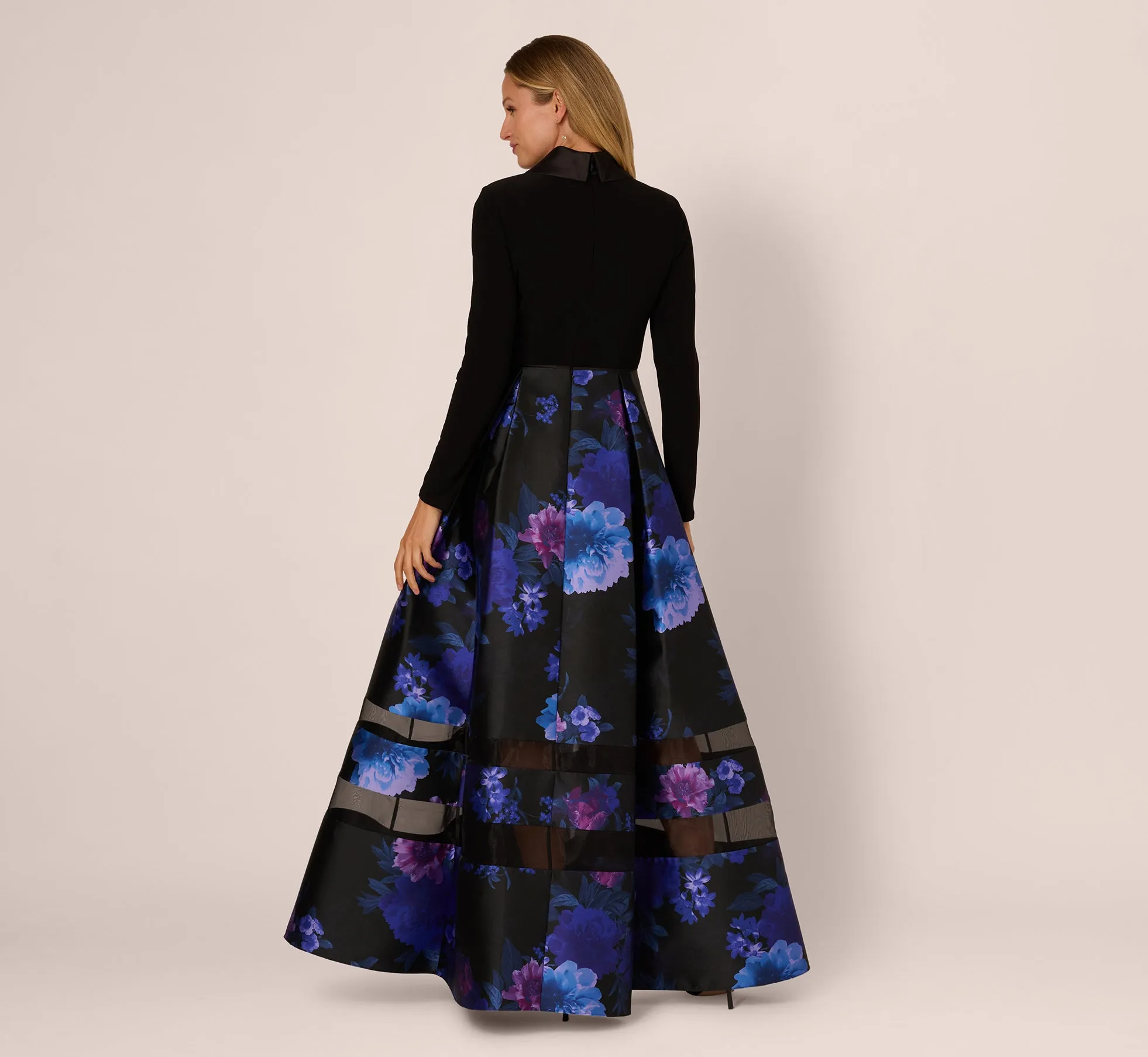 Long Sleeve Floral Tuxedo Combo Ballgown In Black Multi sold by Adrianna Papell product image thumbnail 5