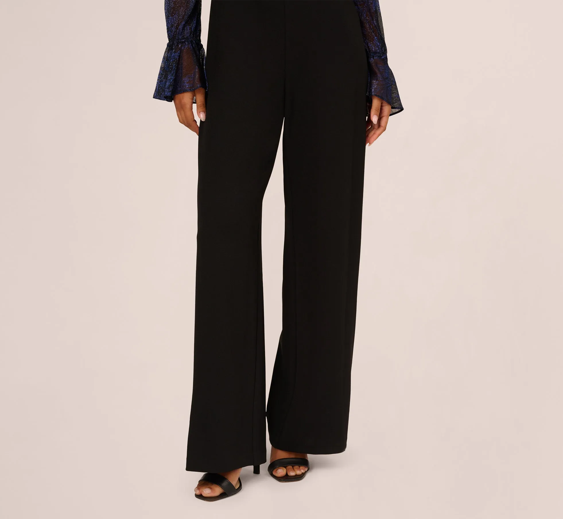 Long Sleeve Off Shoulder Metallic Combo Jumpsuit In Navy Black sold by Adrianna Papell product image thumbnail 4
