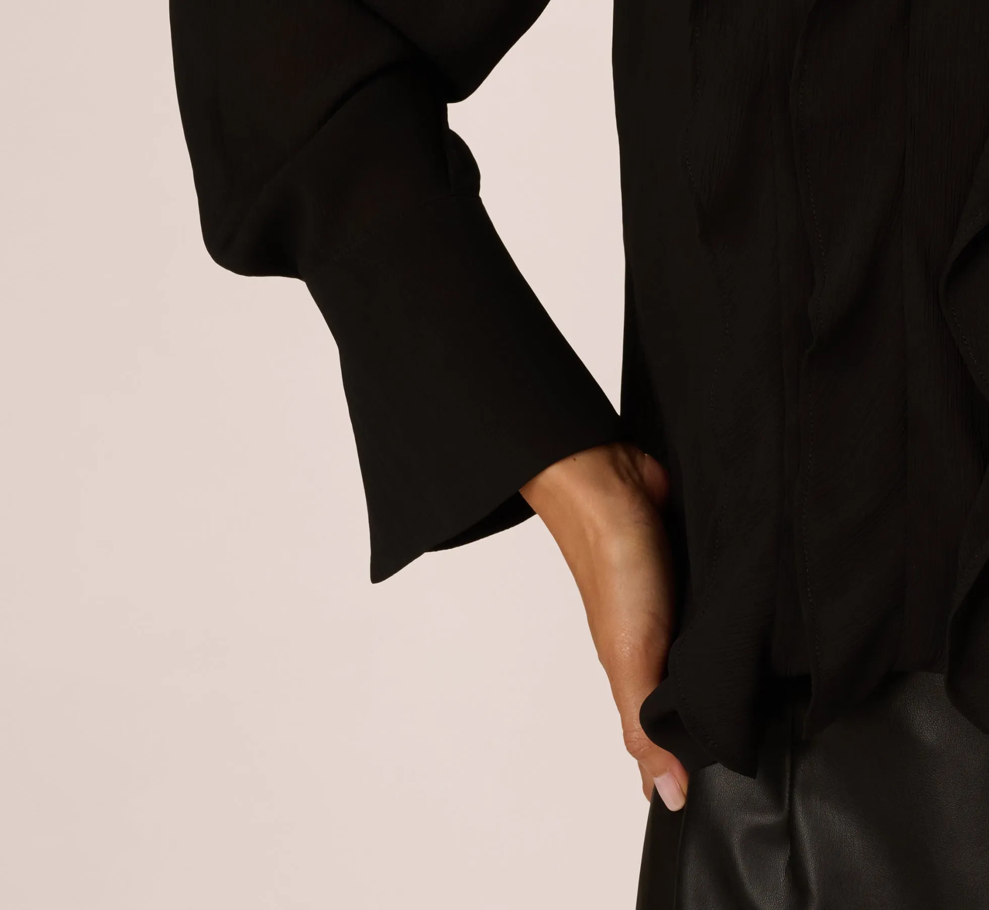 Long Sleeve Sheer Ruffle Front Blouse In Black sold by Adrianna Papell product image thumbnail 5