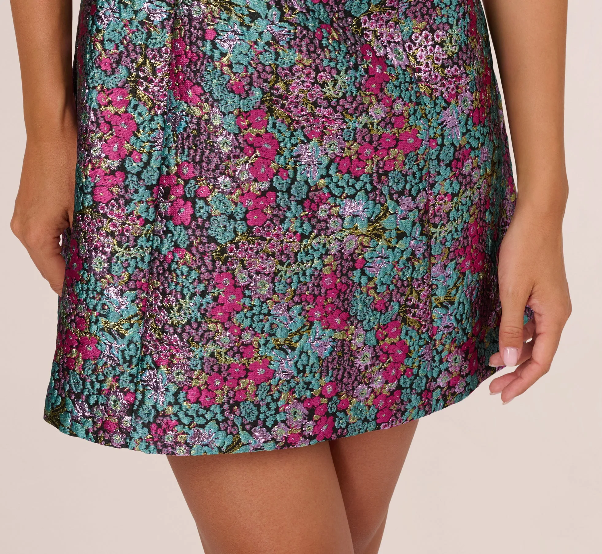 Strapless Metallic Floral Jacquard Mini Dress In Pink Blue Multi sold by Adrianna Papell product image thumbnail 4