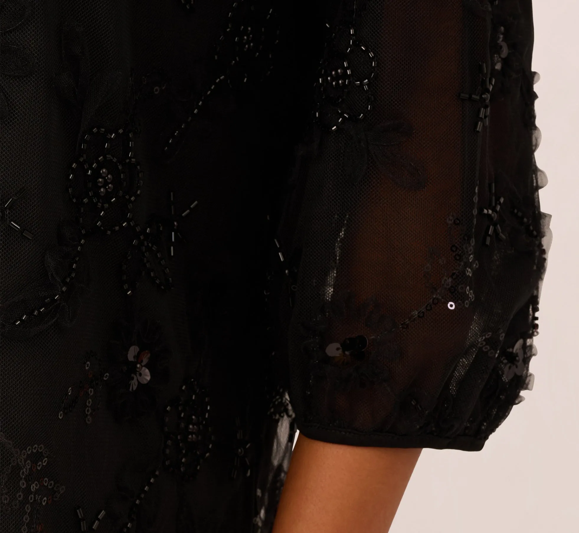Three Quarter Sleeve Sequin Bead Top In Black sold by Adrianna Papell product image thumbnail 5