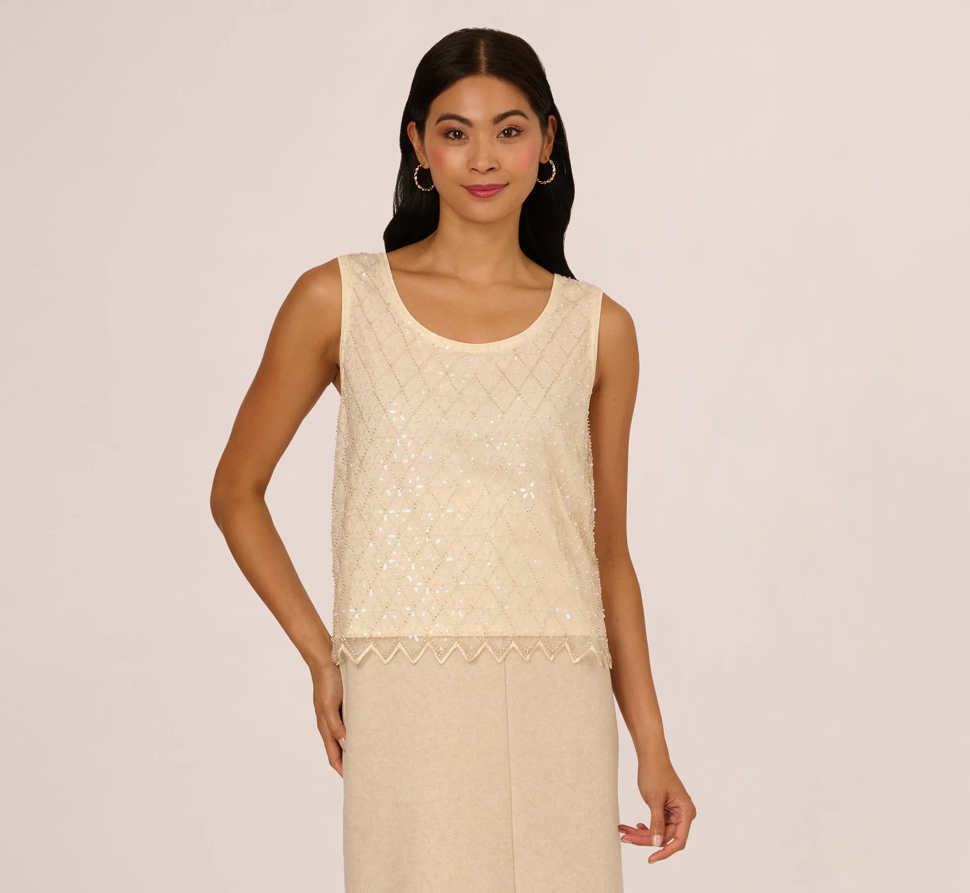 Sequin Beaded Tank Top In Almond Cream sold by Adrianna Papell product image thumbnail 3