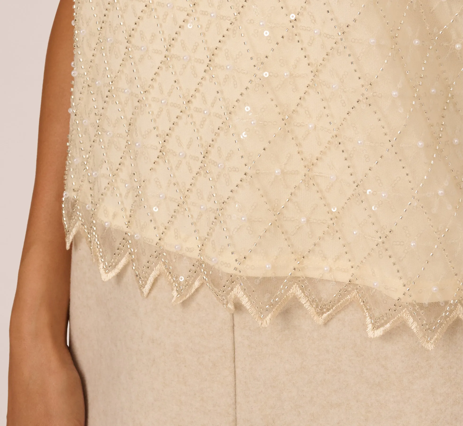 Sequin Beaded Tank Top In Almond Cream sold by Adrianna Papell product image thumbnail 5