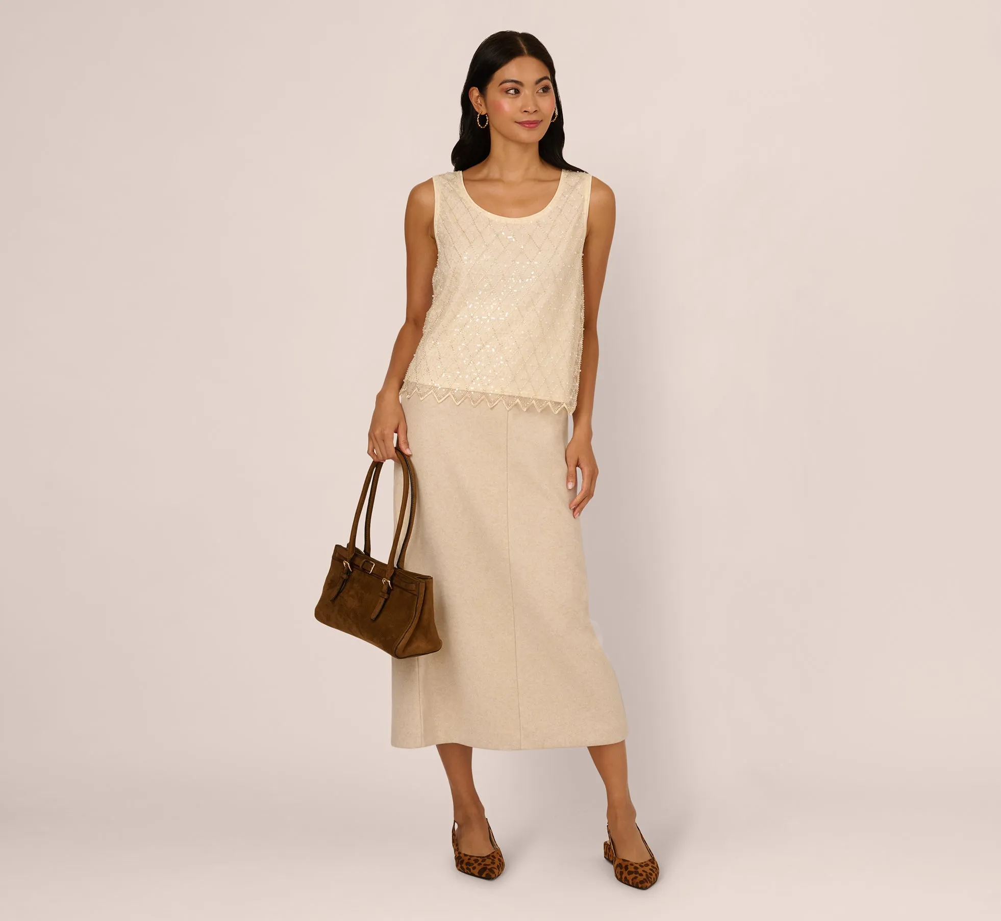 Sequin Beaded Tank Top In Almond Cream sold by Adrianna Papell product image thumbnail 2