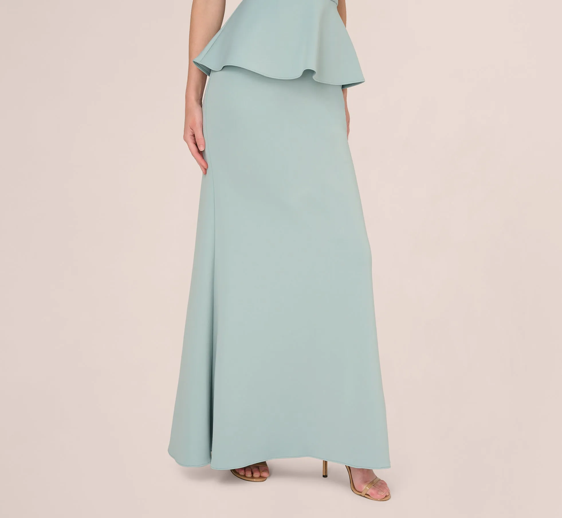 Sleeveless Pearly Halter Peplum Gown In Aqua Dust sold by Adrianna Papell product image thumbnail 4