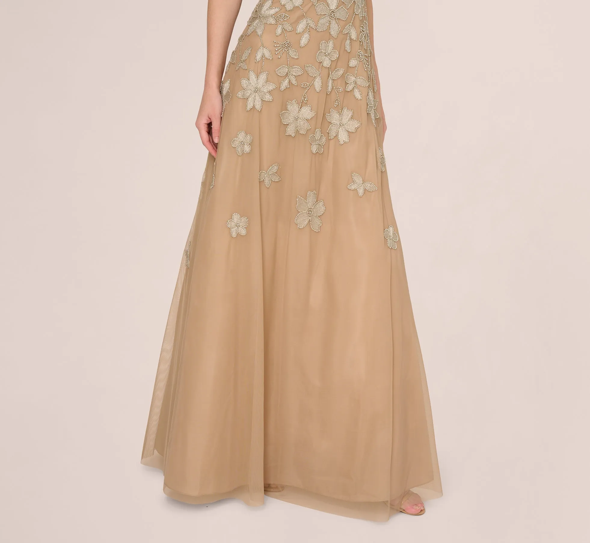 Strapless Floral Beaded Embroidery Gown In Taupe Pink sold by Adrianna Papell product image thumbnail 4