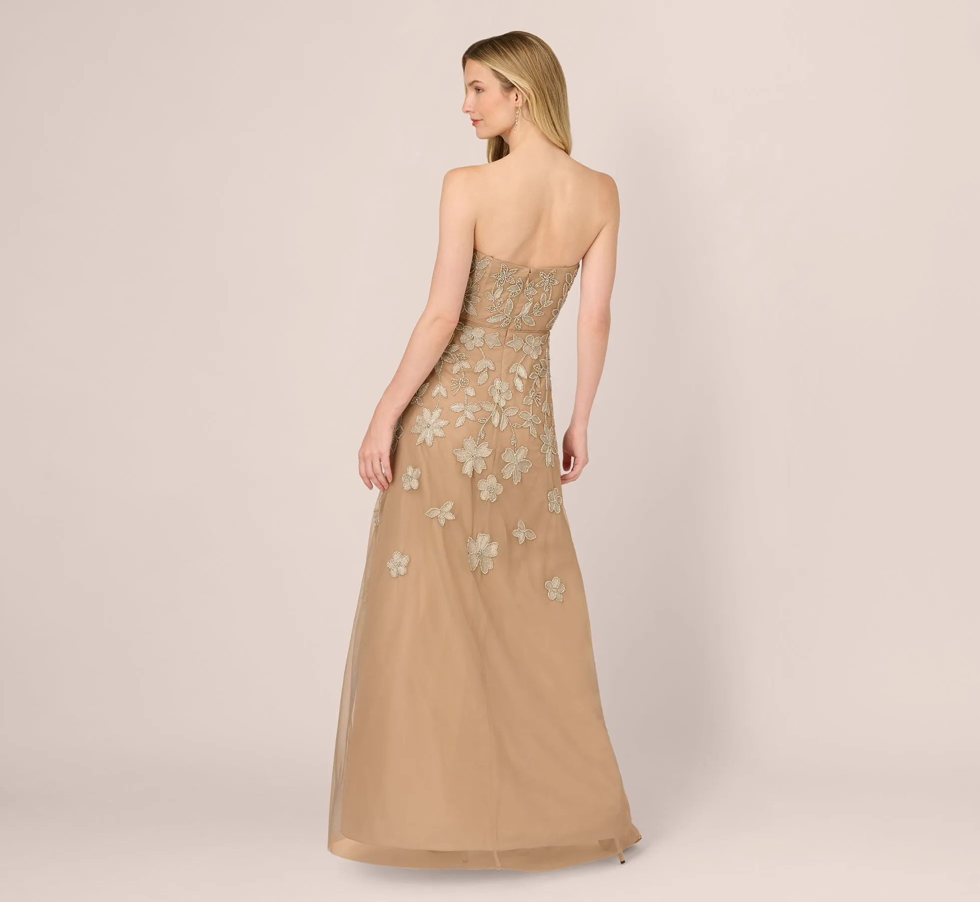 Strapless Floral Beaded Embroidery Gown In Taupe Pink sold by Adrianna Papell product image thumbnail 5