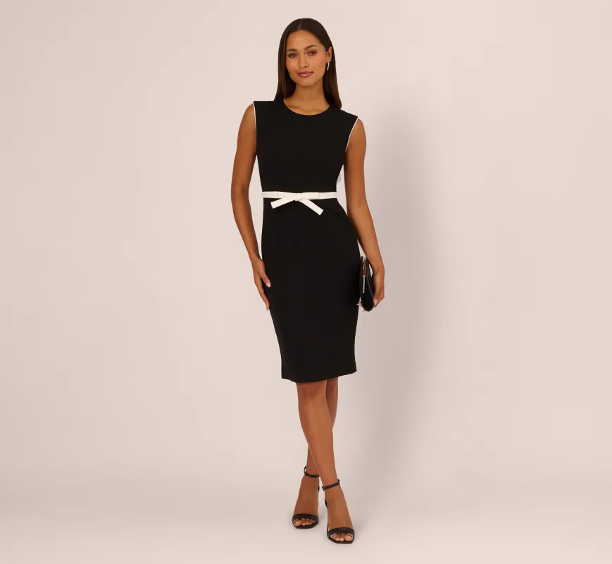 Cap Sleeve Contrast Trim Sheath Dress In Black Ivory sold by Adrianna Papell