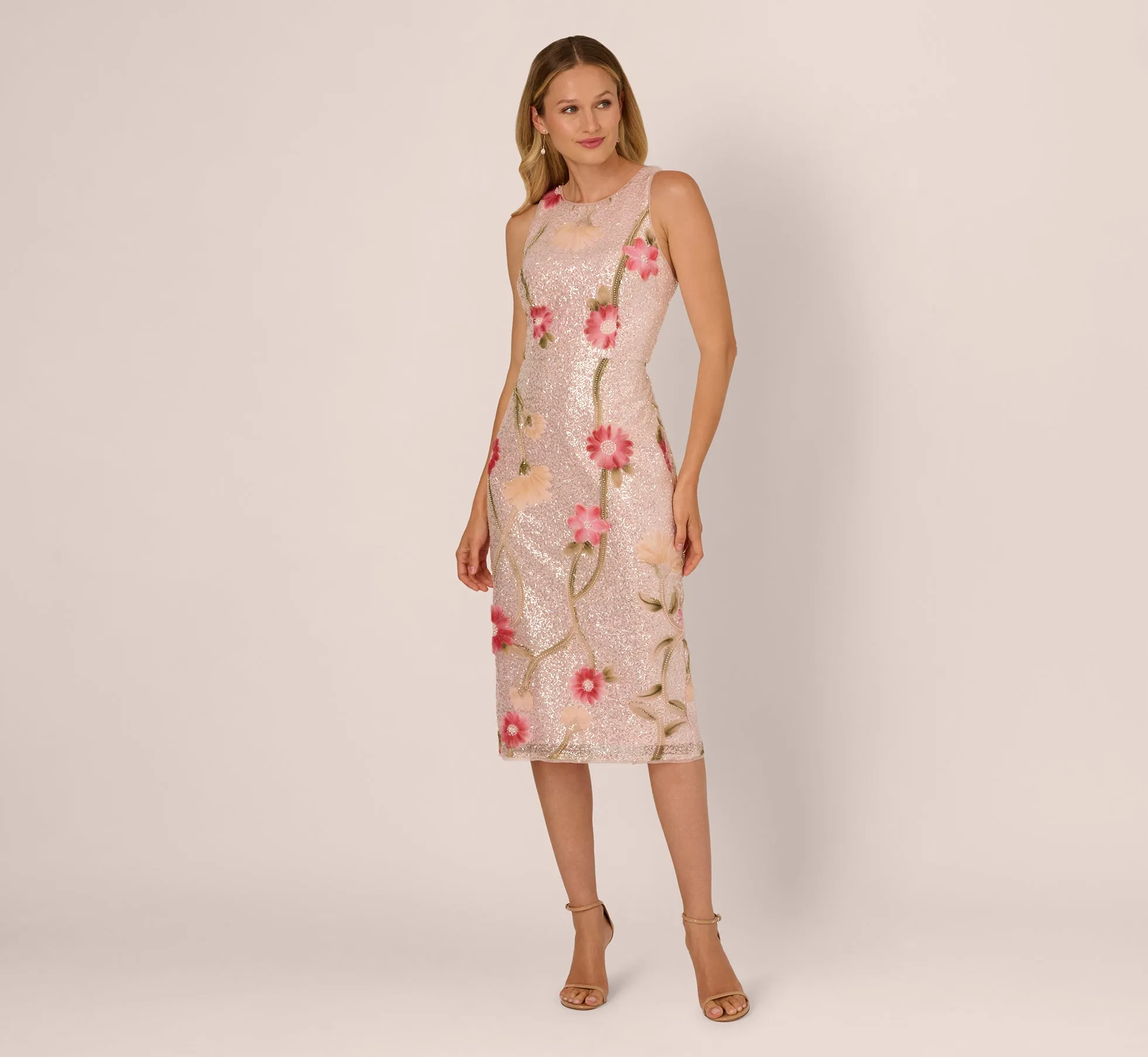 Sequin Floral Midi Sheath Dress In Silver Blush Multi sold by Adrianna Papell product image thumbnail 2