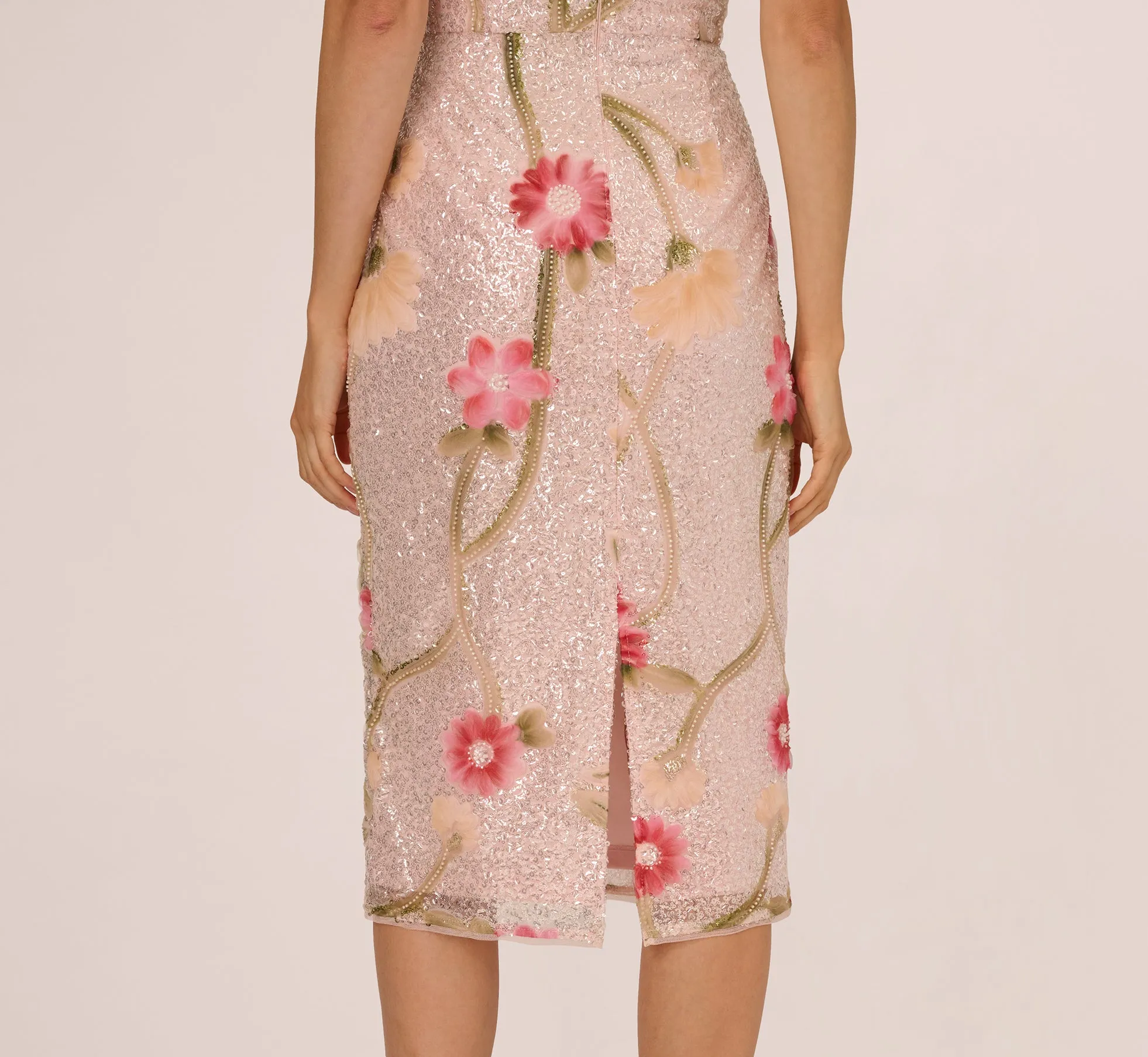 Sequin Floral Midi Sheath Dress In Silver Blush Multi sold by Adrianna Papell product image thumbnail 4