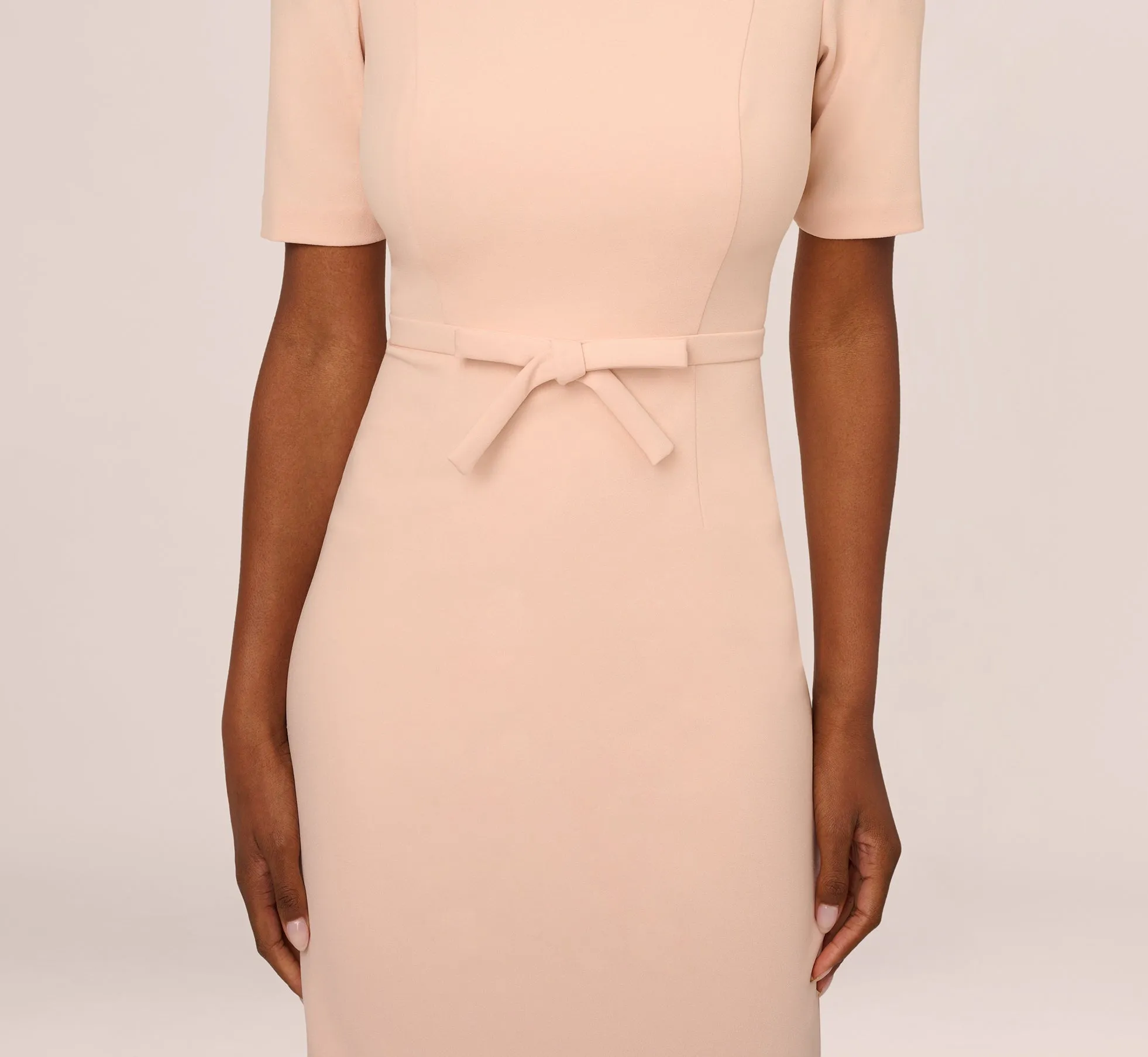 Short Sleeve Bow Waist Sheath Dress In Blush sold by Adrianna Papell product image thumbnail 4
