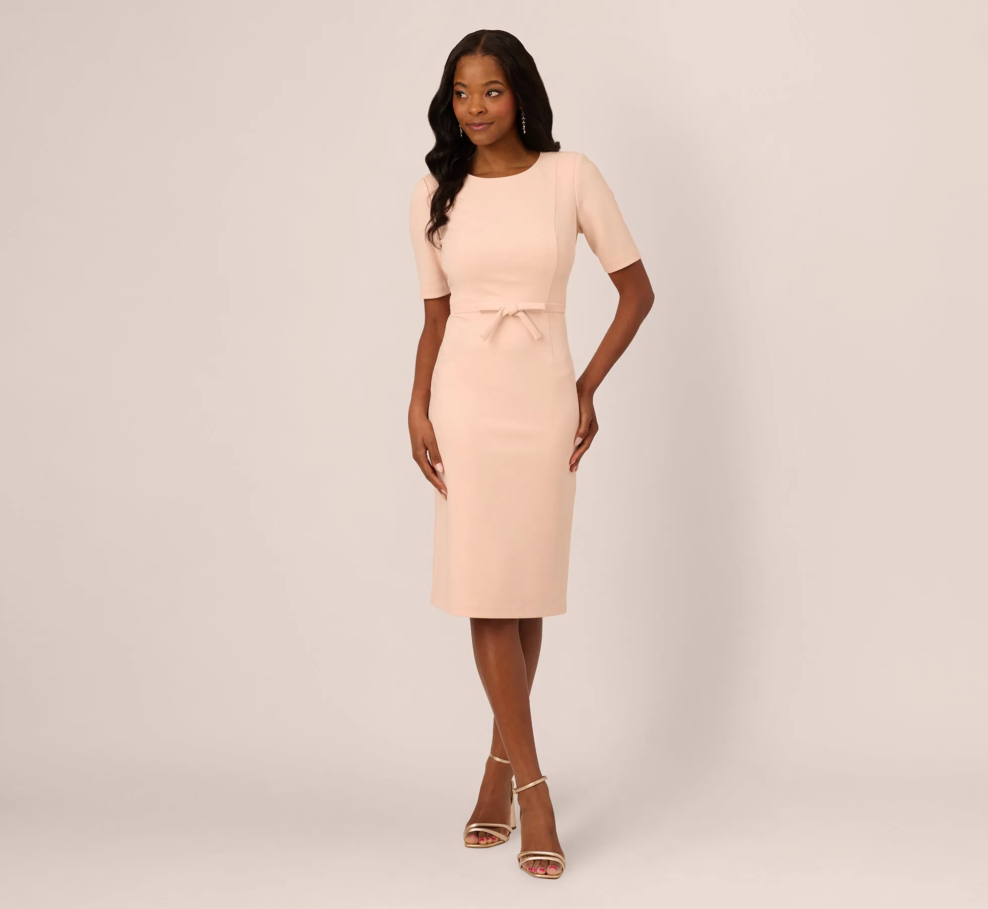 Short Sleeve Bow Waist Sheath Dress In Blush sold by Adrianna Papell product image thumbnail 2