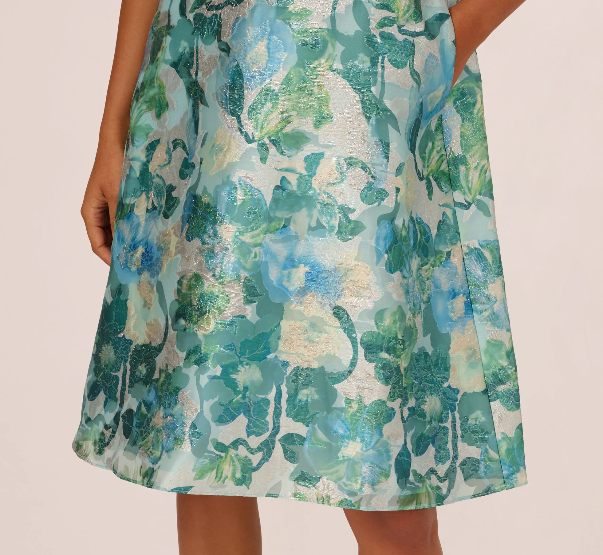 Metallic Floral Jacquard Midi Dress In Blue Multi sold by Adrianna Papell product image thumbnail 4