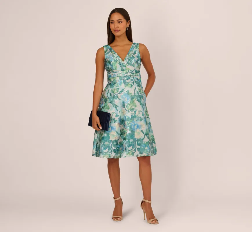 Metallic Floral Jacquard Midi Dress In Blue Multi sold by Adrianna Papell