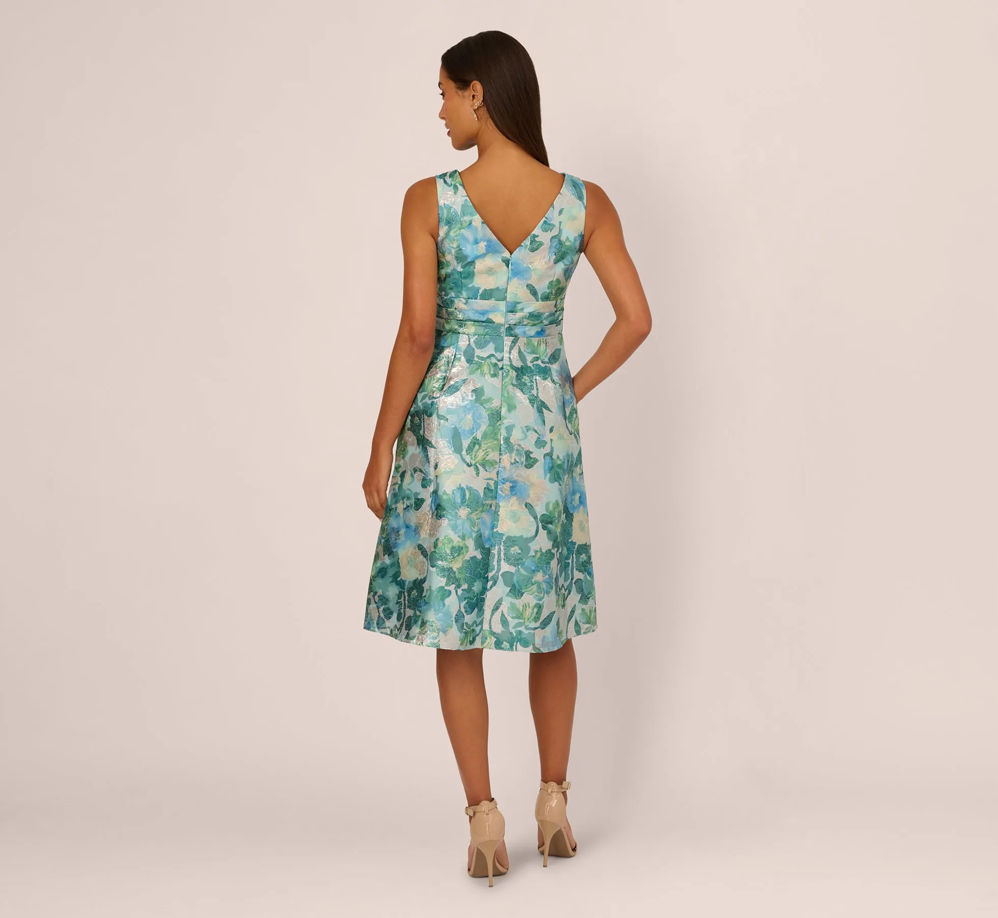 Metallic Floral Jacquard Midi Dress In Blue Multi sold by Adrianna Papell product image thumbnail 5