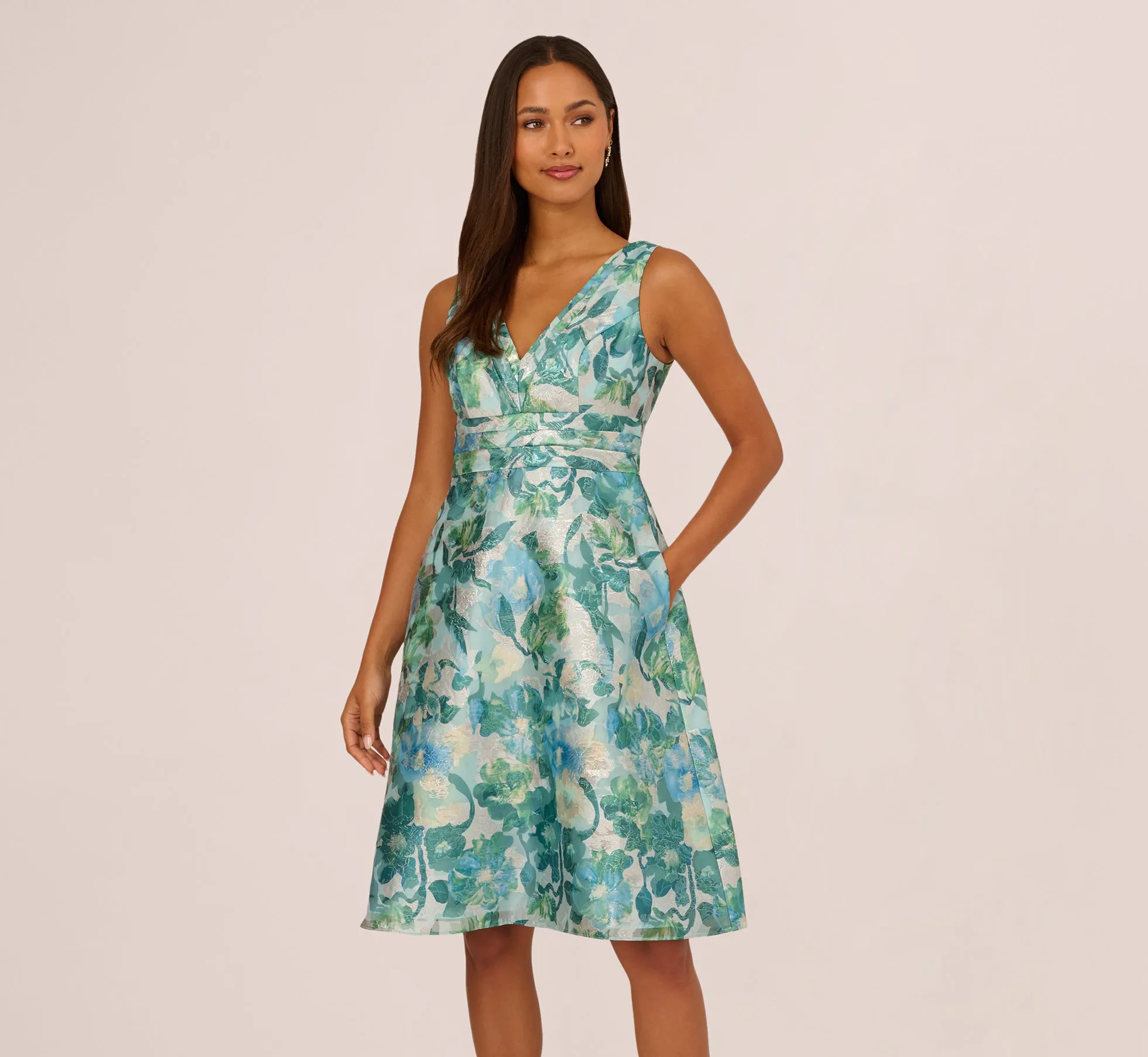 Metallic Floral Jacquard Midi Dress In Blue Multi sold by Adrianna Papell product image thumbnail 2