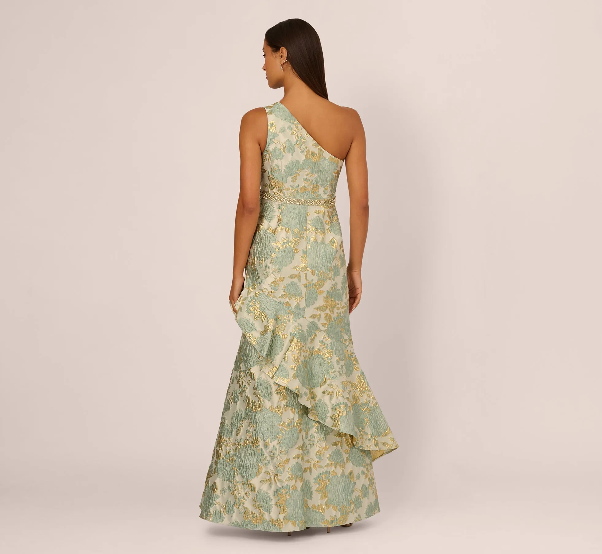 One Shoulder Beaded Metallic Floral Gown In Sage Multi sold by Adrianna Papell product image thumbnail 5
