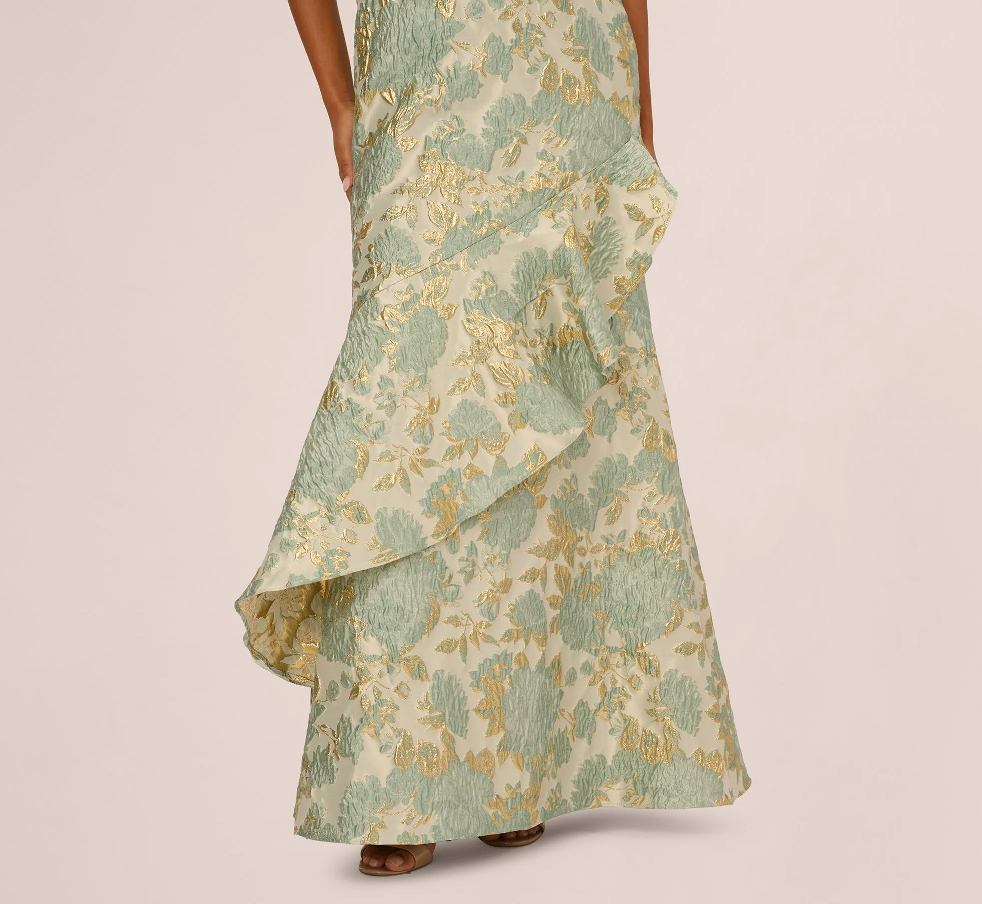 One Shoulder Beaded Metallic Floral Gown In Sage Multi sold by Adrianna Papell product image thumbnail 3
