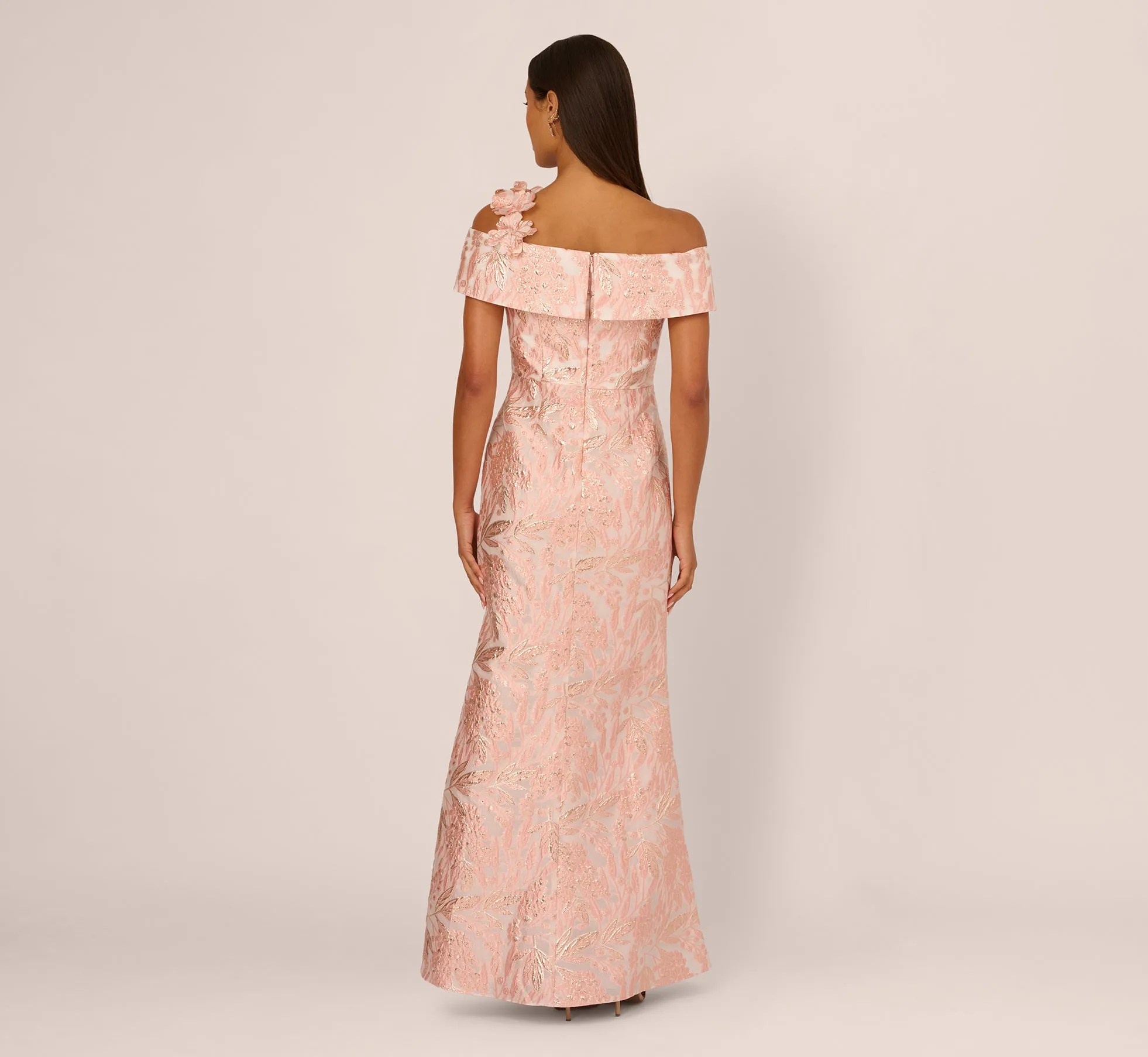 Off Shoulder 3D Floral Jacquard Gown In Blush sold by Adrianna Papell product image thumbnail 5