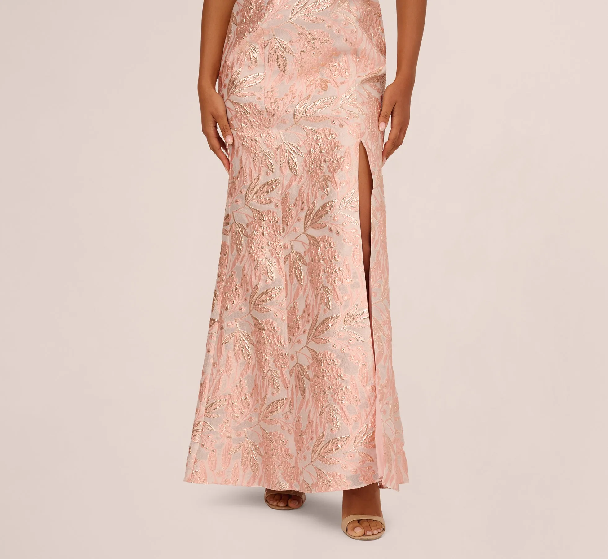 Off Shoulder 3D Floral Jacquard Gown In Blush sold by Adrianna Papell product image thumbnail 3