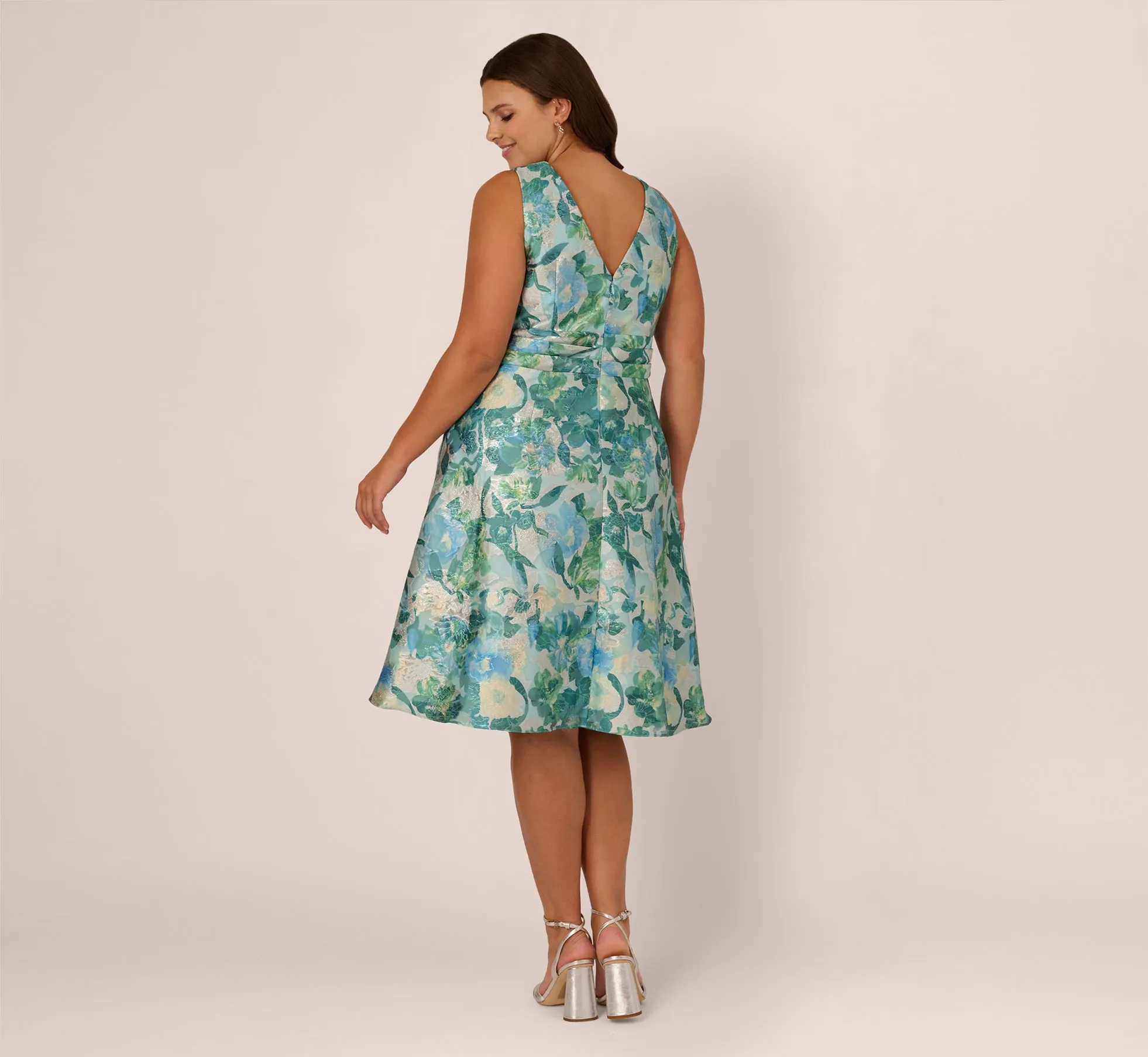 Plus Size Metallic Floral Jacquard Midi Dress In Blue Multi sold by Adrianna Papell product image thumbnail 5