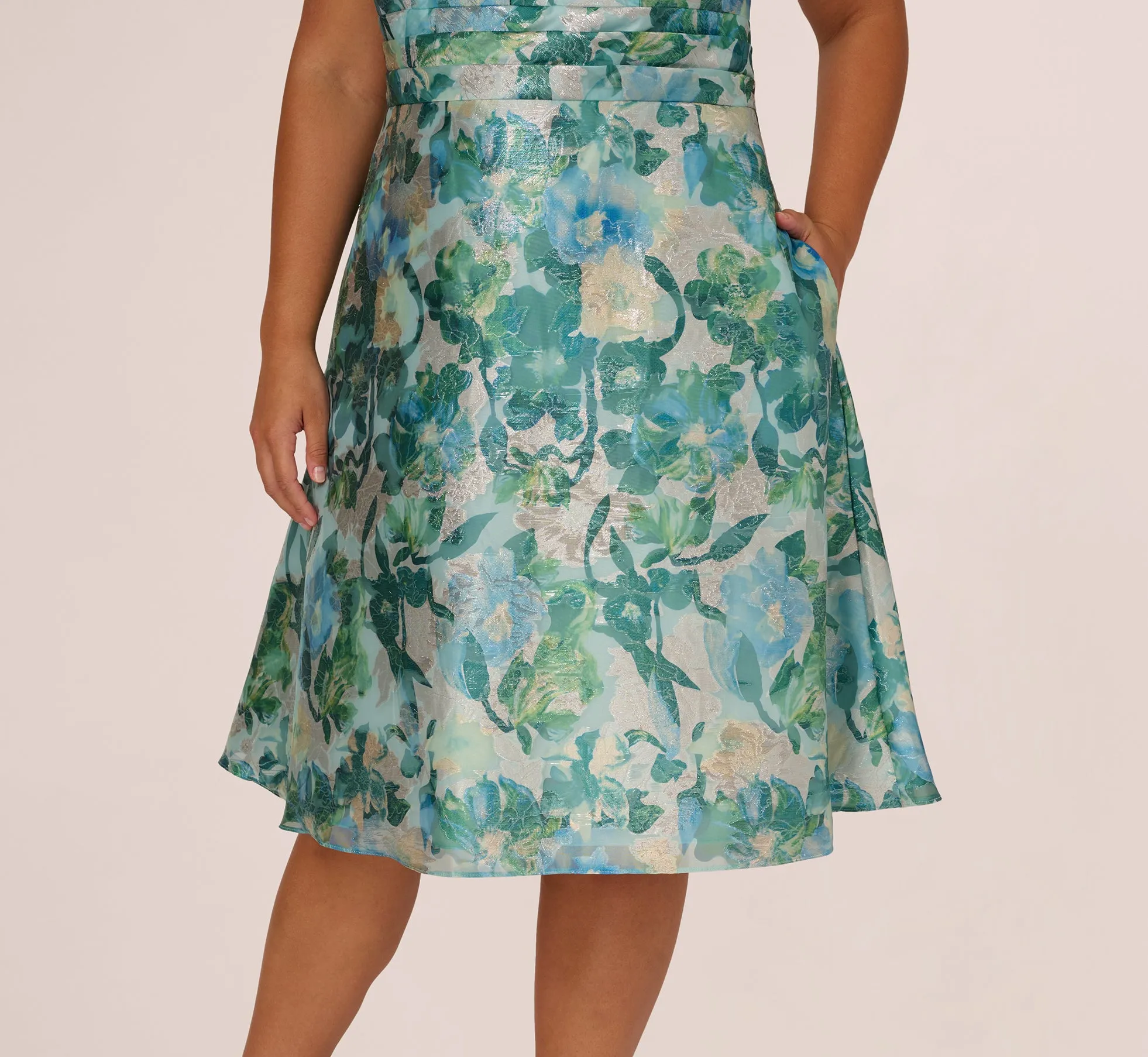 Plus Size Metallic Floral Jacquard Midi Dress In Blue Multi sold by Adrianna Papell product image thumbnail 4