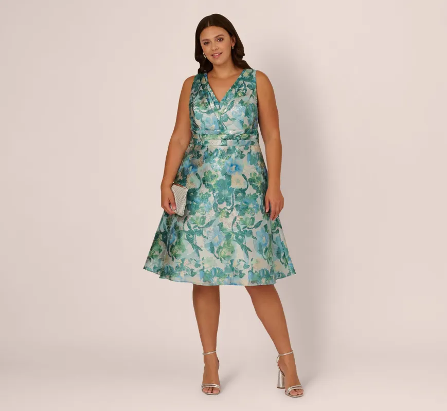 Plus Size Metallic Floral Jacquard Midi Dress In Blue Multi sold by Adrianna Papell