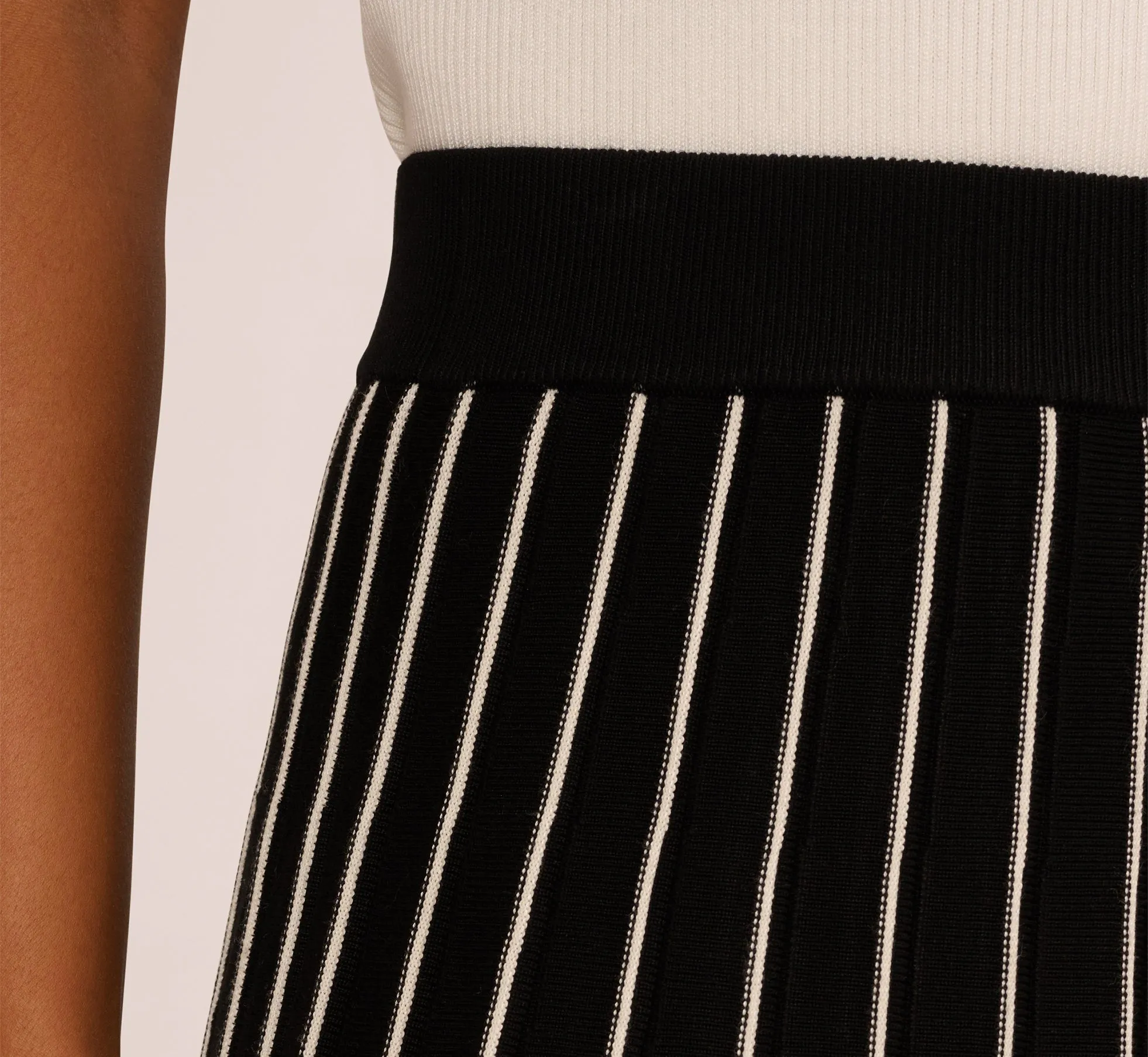 Pleated Pinstriped Knit Midi Skirt In Black Cream sold by Adrianna Papell product image thumbnail 5