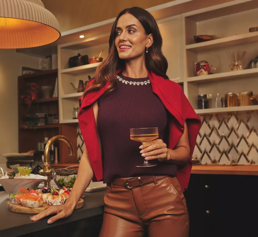 Pearly Collar Tank Sweater In Plum sold by Adrianna Papell