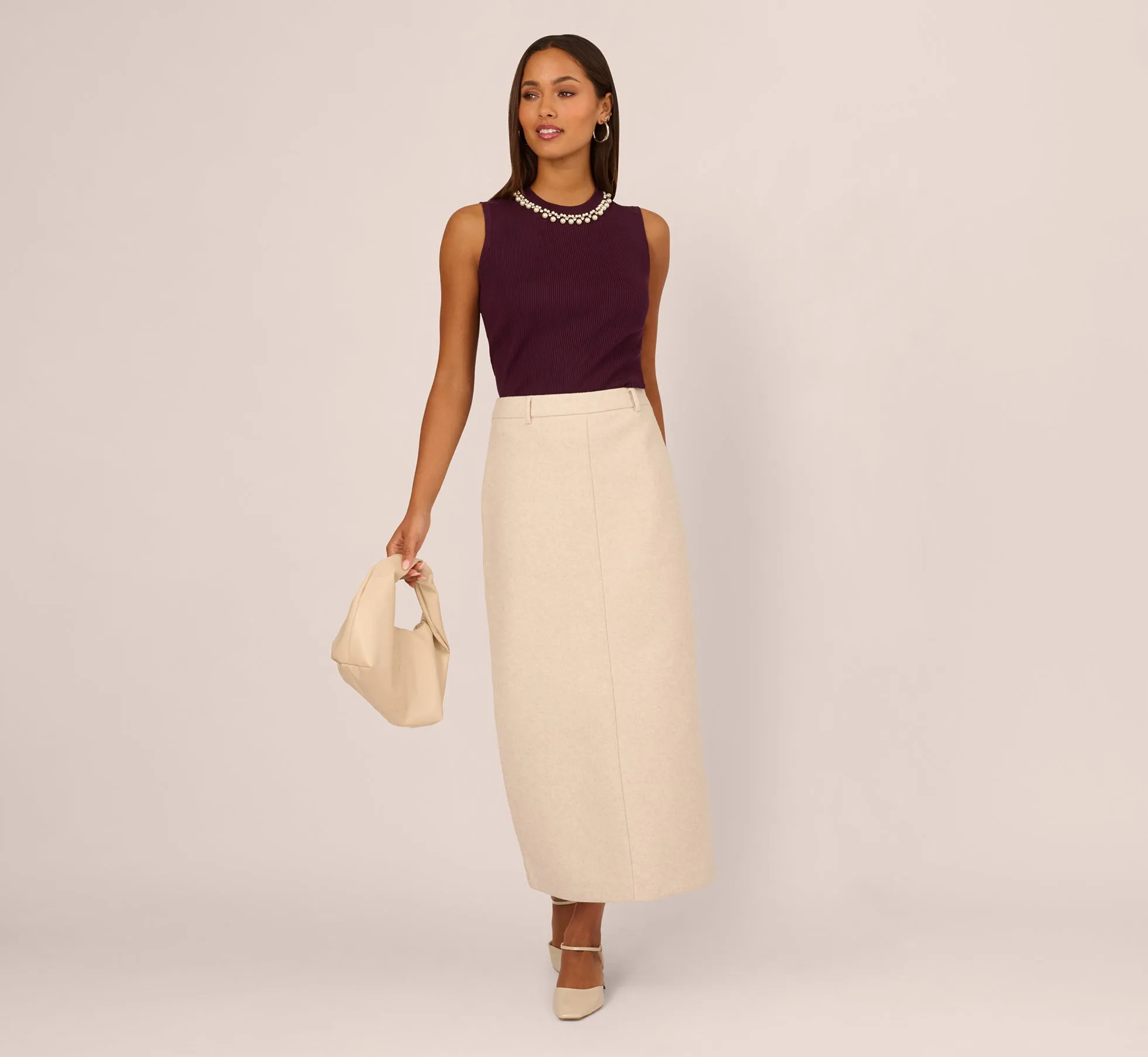Pearly Collar Tank Sweater In Plum sold by Adrianna Papell product image thumbnail 3